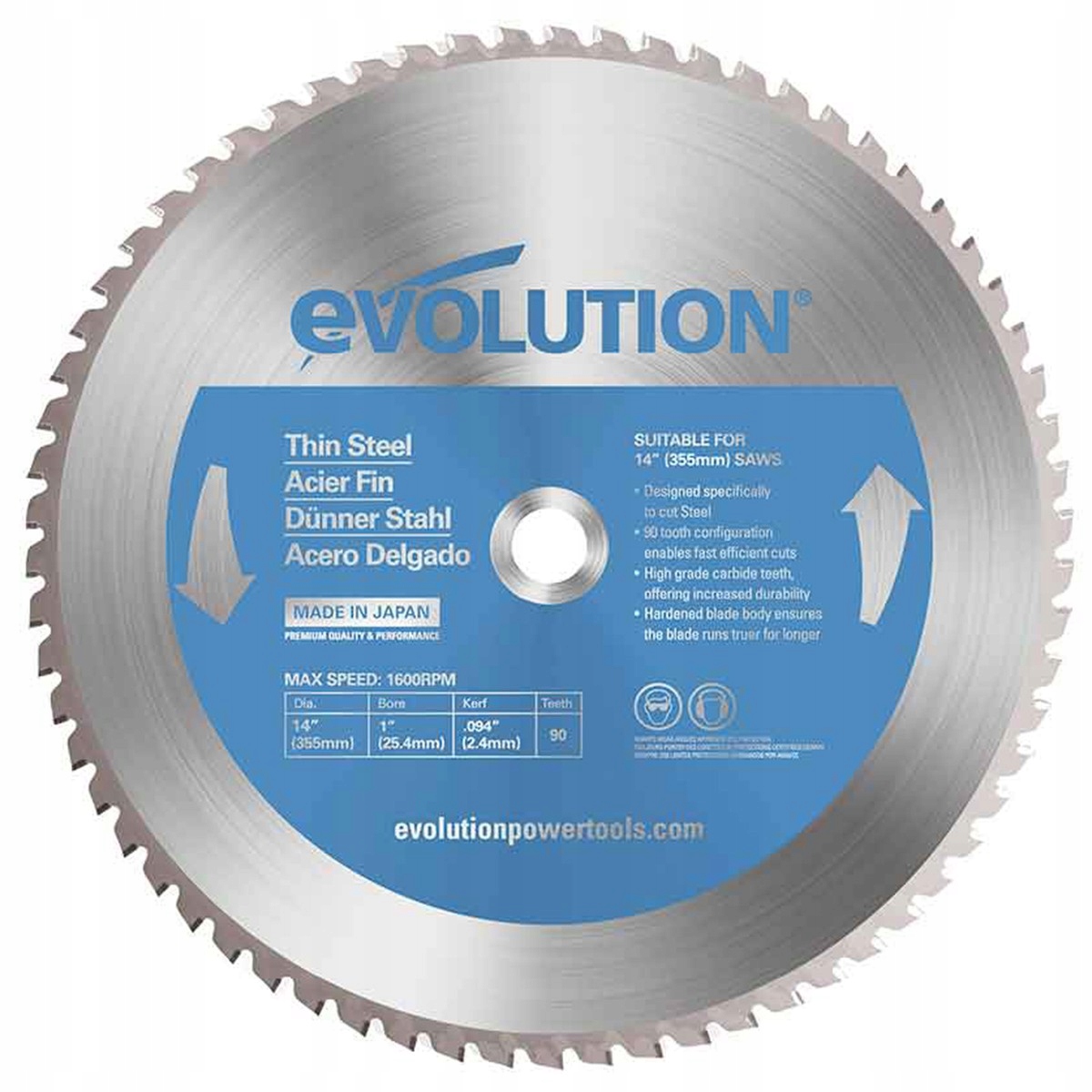 Piła widiowa Evolution Tct do cięcia cienkiej stali 355mm 90z do przecina