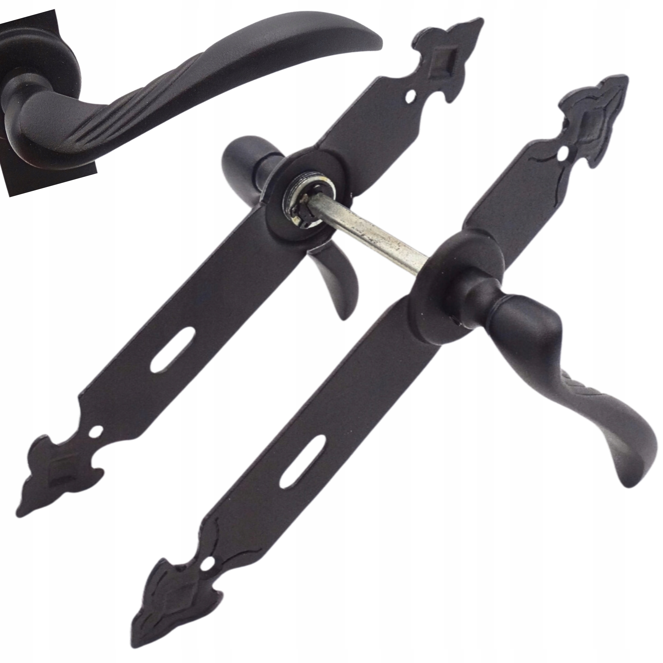 Klika na dveře černá s nápisem Prášková 72 na Klíč Kovaná Retro mat