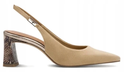 Lodičky bez paty kožené na podpatku dámské elegantní béžové Tamaris 39