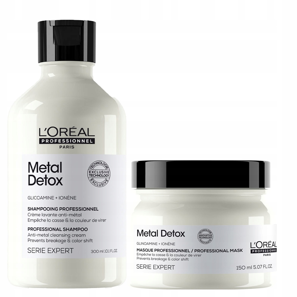 Loreal Metal Detox zestaw włosy farbowane szampon 300 maska 150