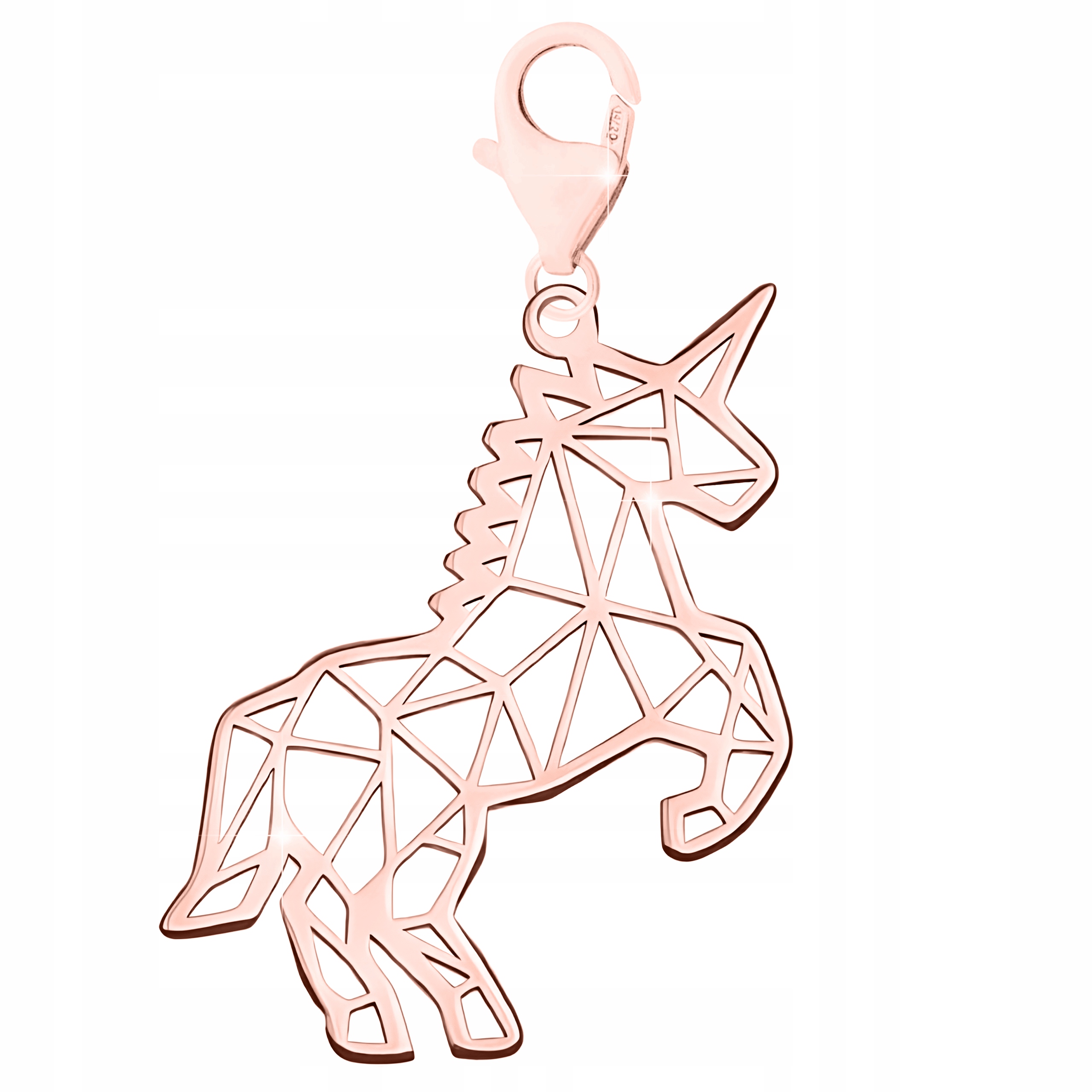 Růžový přívěsek 925 s prolamovaným plíškem a jednorožcem Origami, pozlacený 18K zlatem