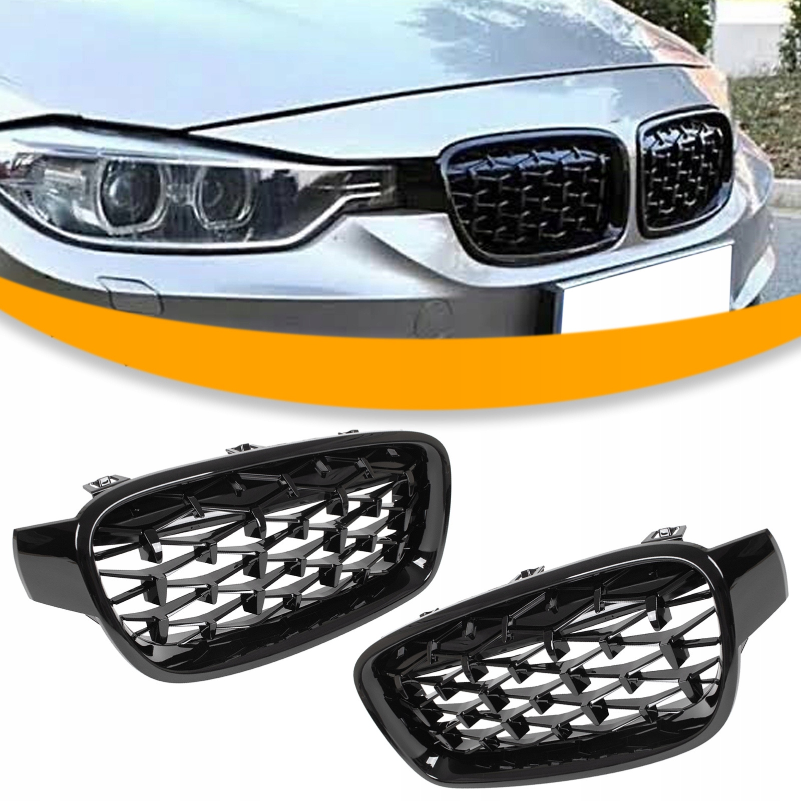 Atrapa Ledvinový gril pro Bmw 3 F30 F31 12-19 Diamant Černý Lesk
