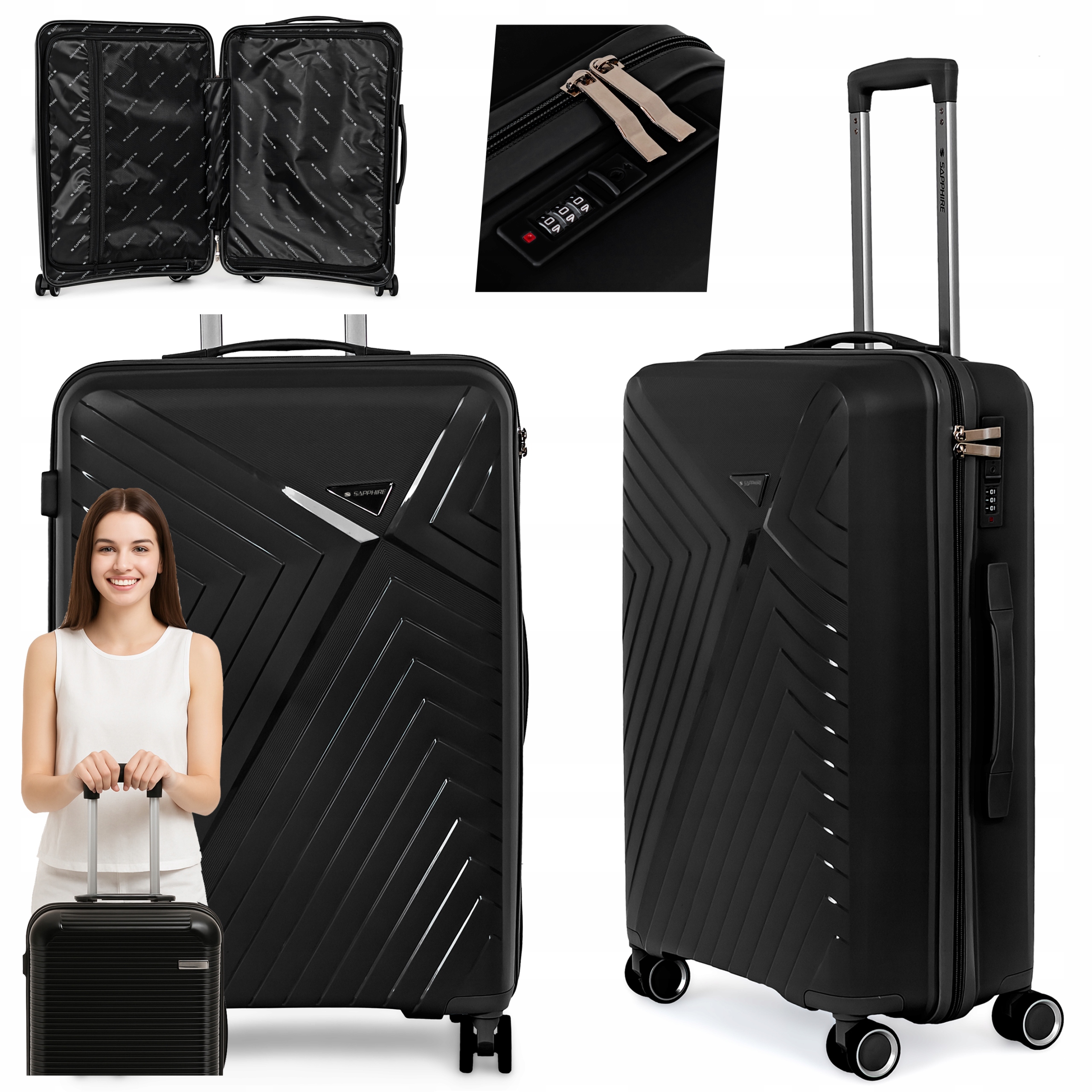 Walizka Średnia Podróżna na kółkach Bagaż polipropylen mocna Szyfr XL 76L