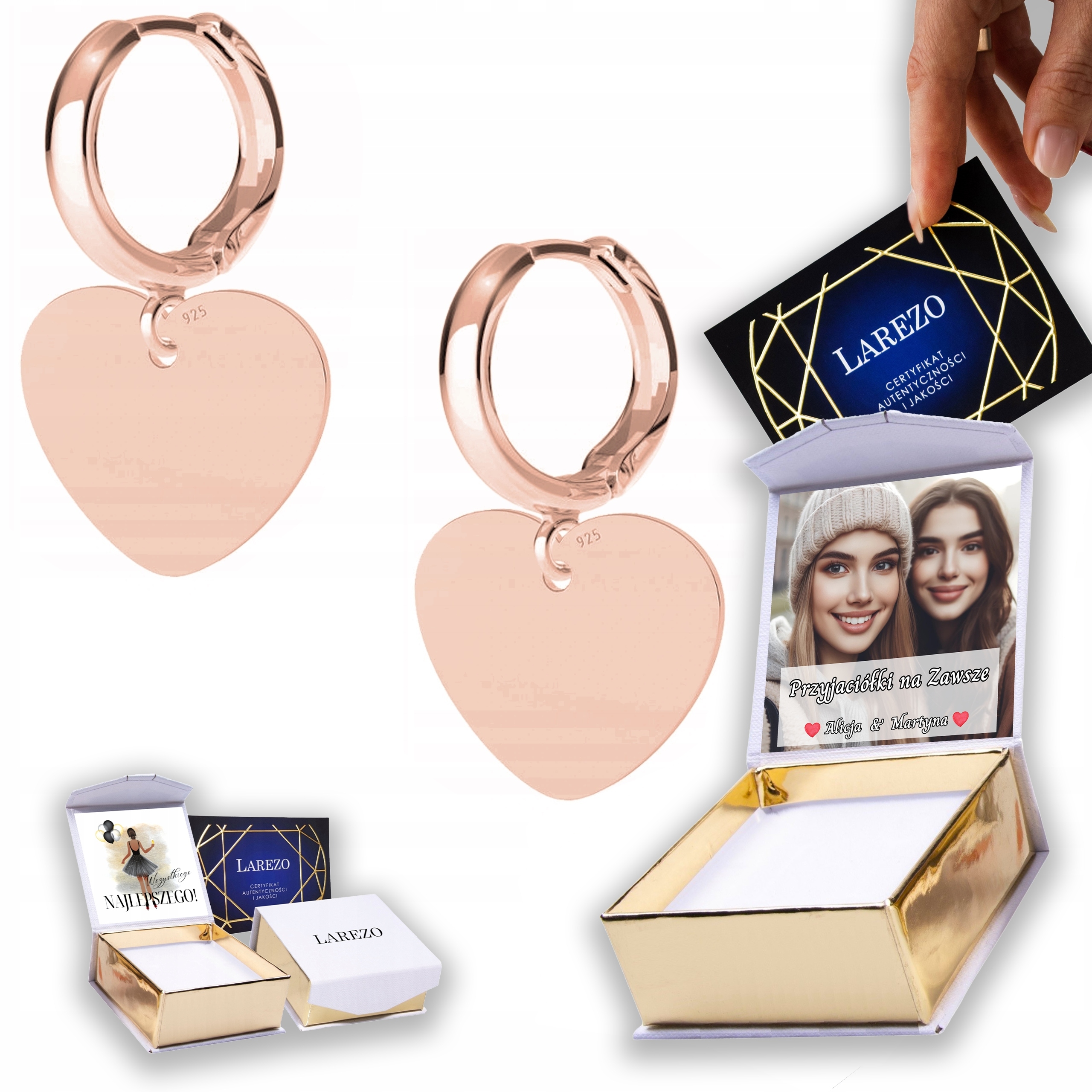 Náušnice Pozlacené 925 Srdíčka Srdíčko Plechovky se srdíčky Srdíčky Potisk