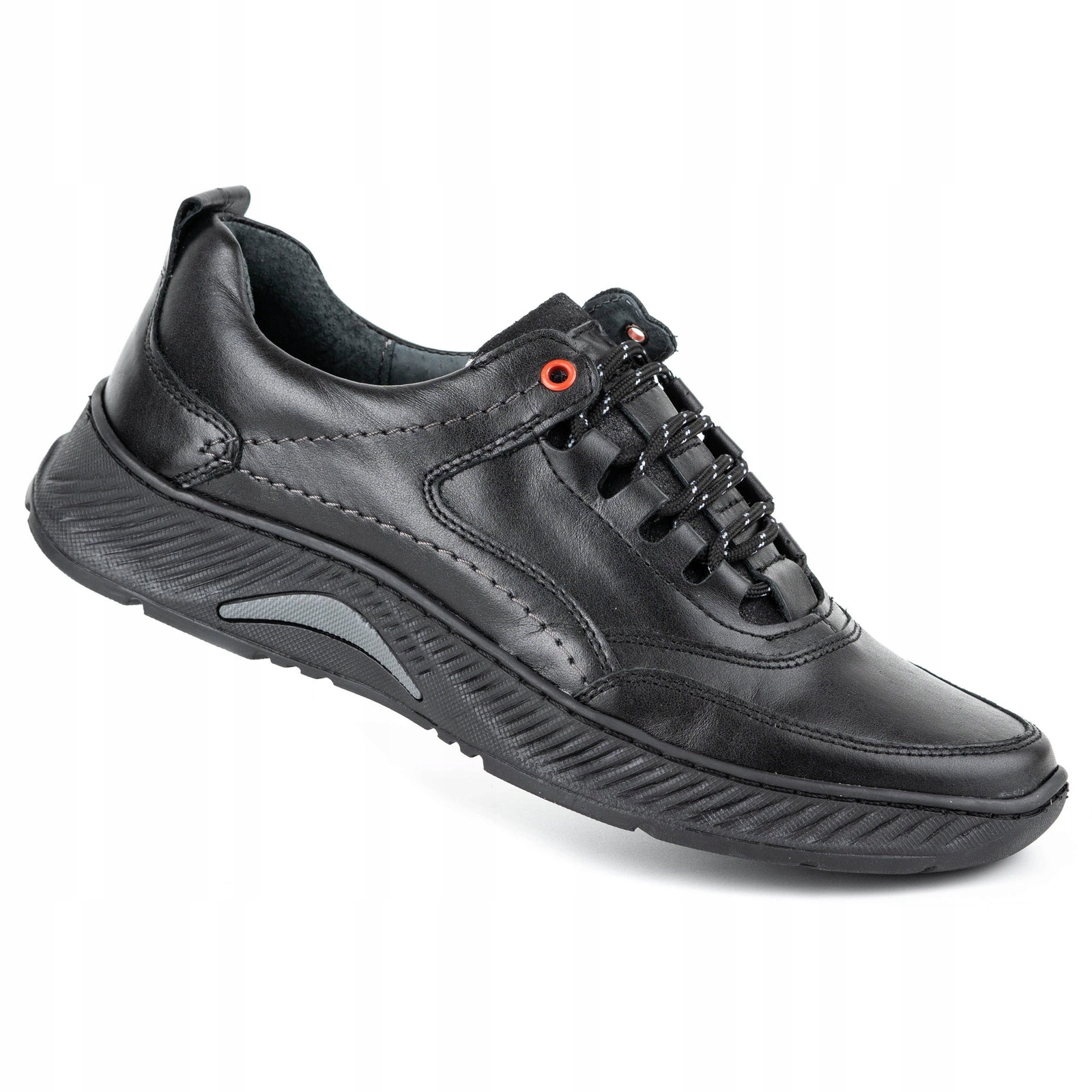 Pánské sportovní kožené šněrovací boty Polské 922K černé lico 42