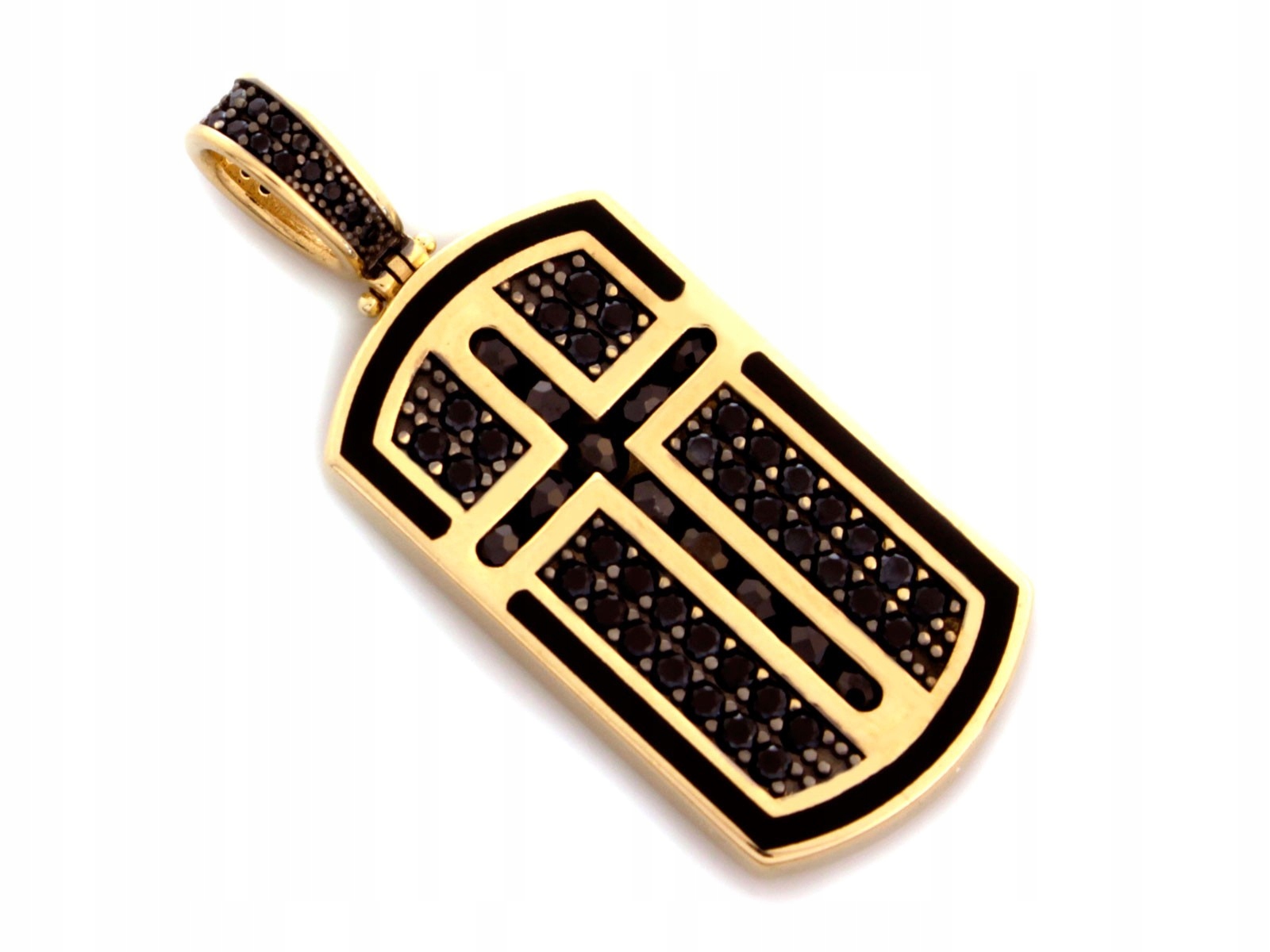 Zlatý přívěsek plíšek 585 s křížkem osázený černými zirkony 14kt