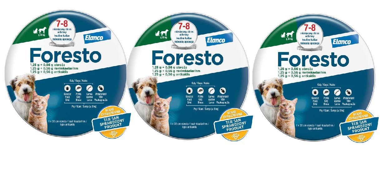 Elanco Foresto obroża dla psa i kota poniżej 8 kg długość 38 cm 3 Sztuki