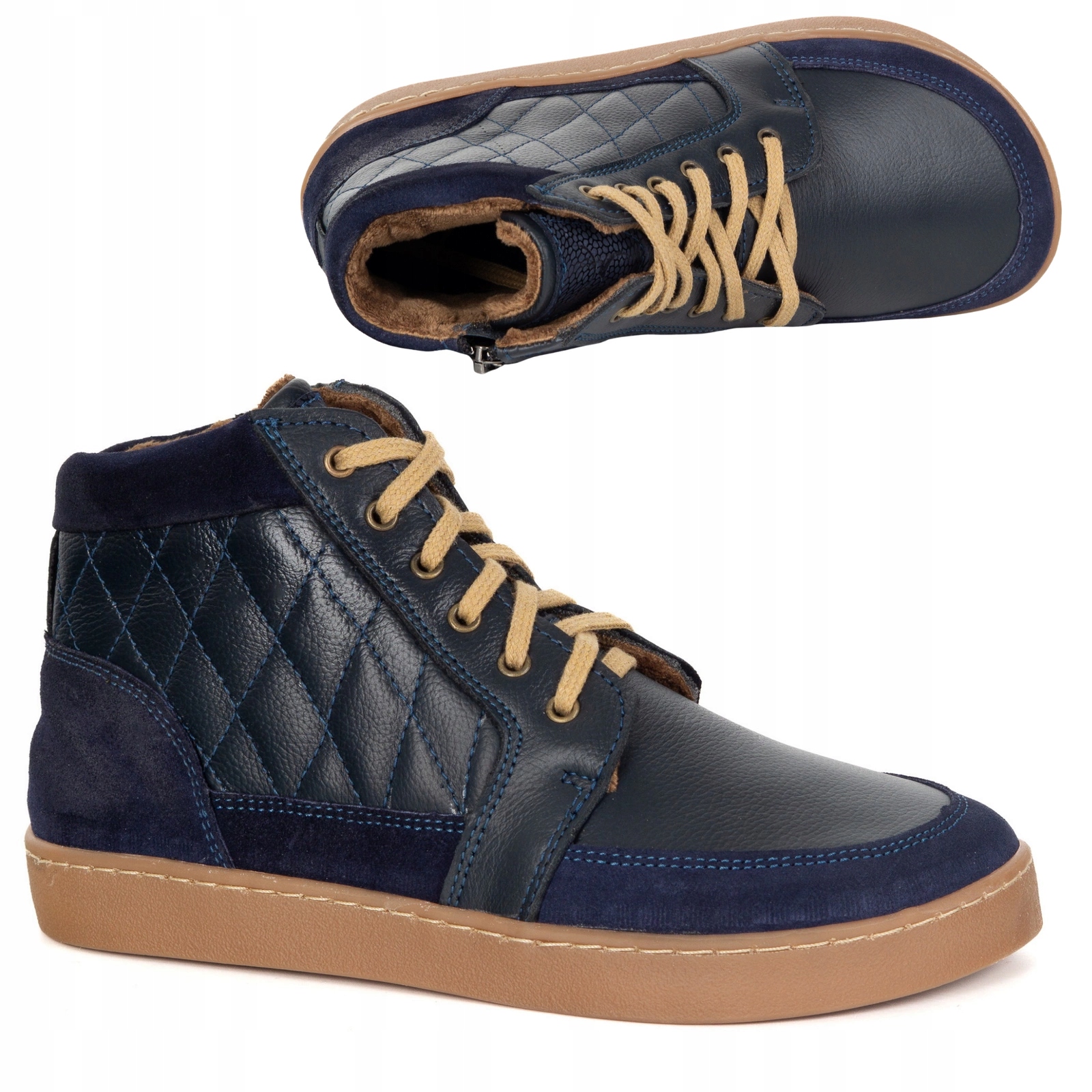 Dámské zimní barefoot kožené boty Z-B05 tmavě modré, velikost 36