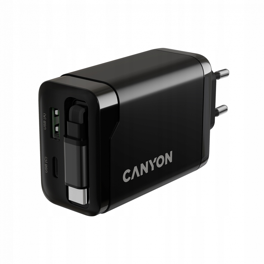 CANYON charger OnCharge 65RC Build-In Cable USB-C 65W 1xPD 1xQC EU Black — 15