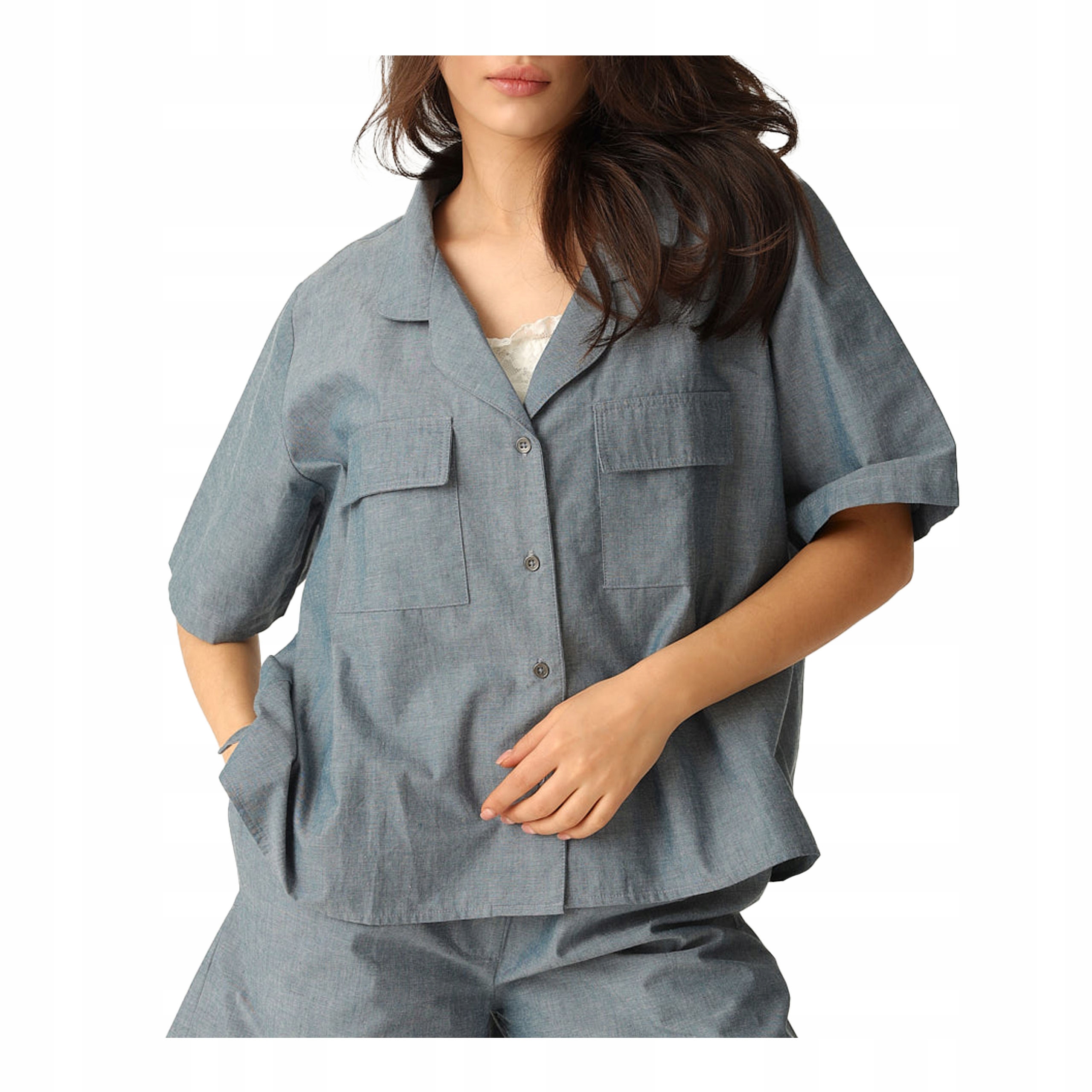 Dámská bavlněná košile s krátkým rukávem, modrý denim Naviale M