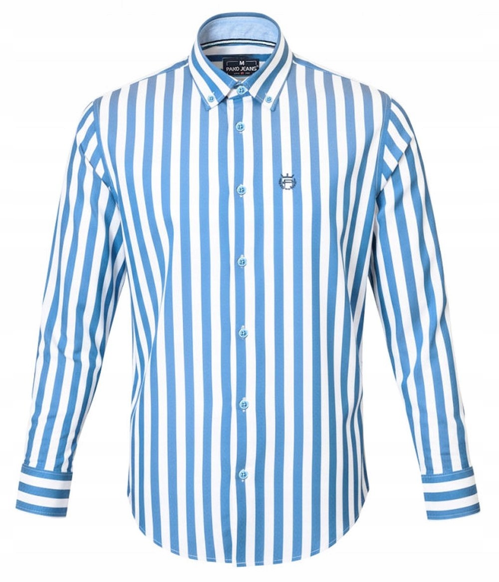 Bílá, lehce vypasovaná pánská košile Pako Jeans Modrý pruh M