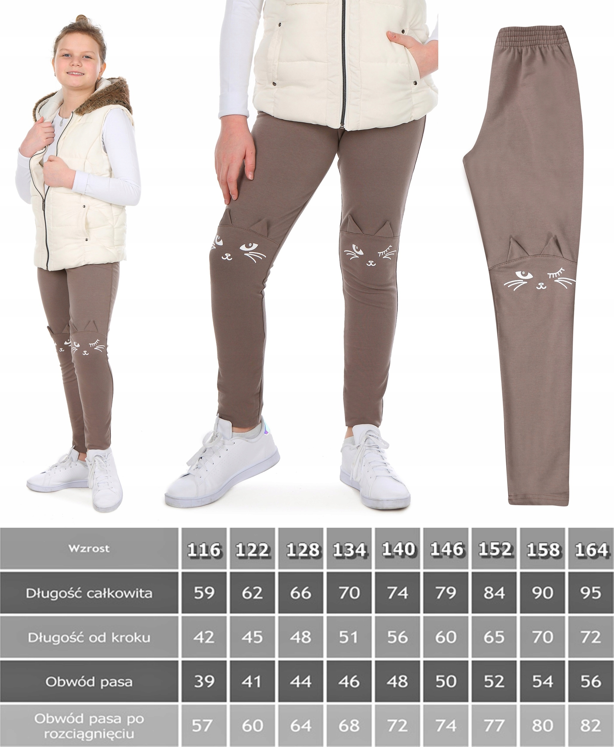 KOTY LEGGINSY SPODNIE BAWEŁNA 3D 146 cm Prod.PL Zapięcie brak