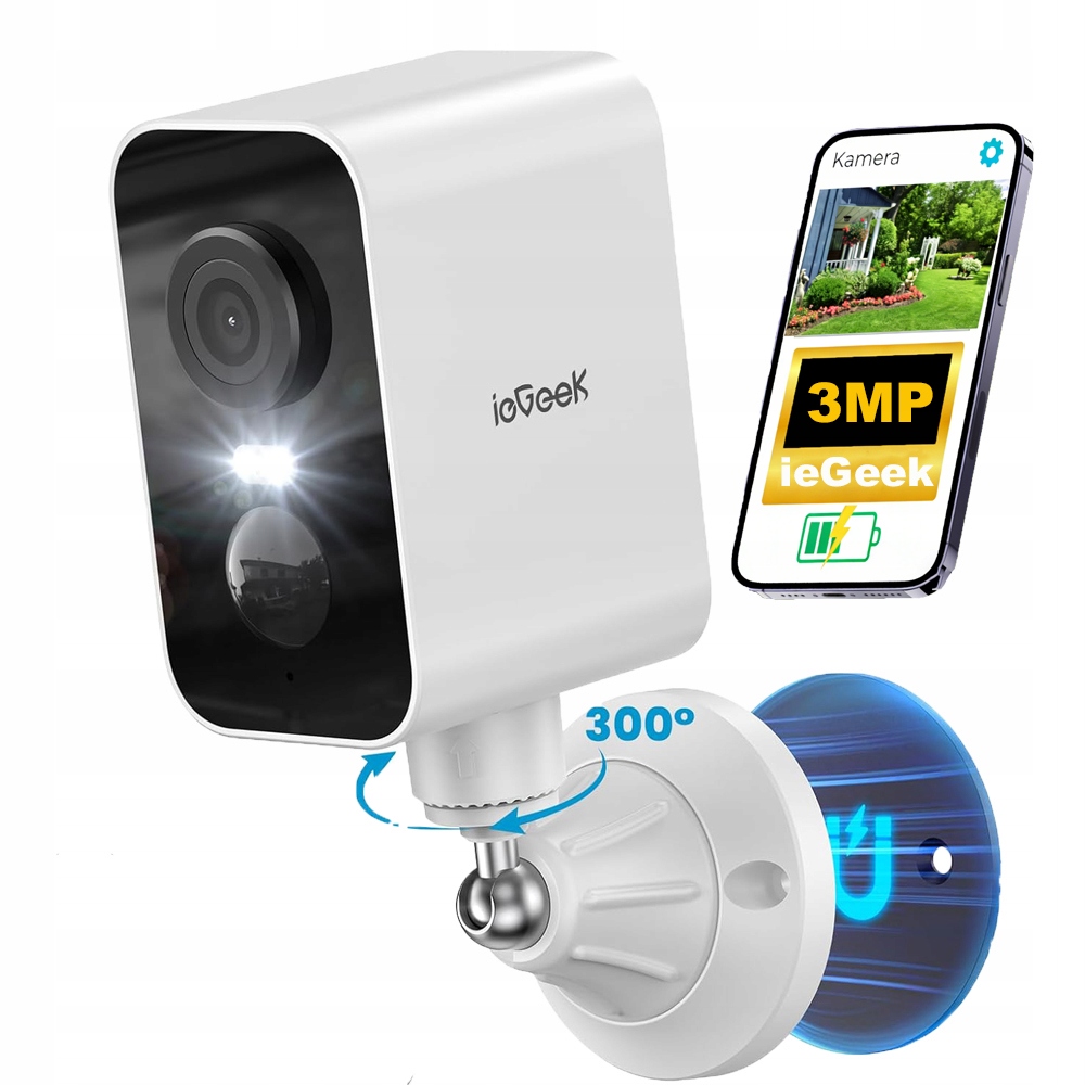 Venkovní Kamera WiFi 3MP 300 stupňů WiFi kamera magnetická montáž alarmu