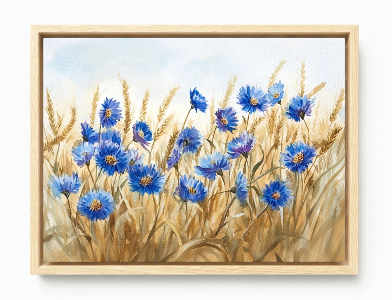 Obraz Rám Americký Box Akvarel Vesnice Pole Obilí Květiny Chabry 80x60