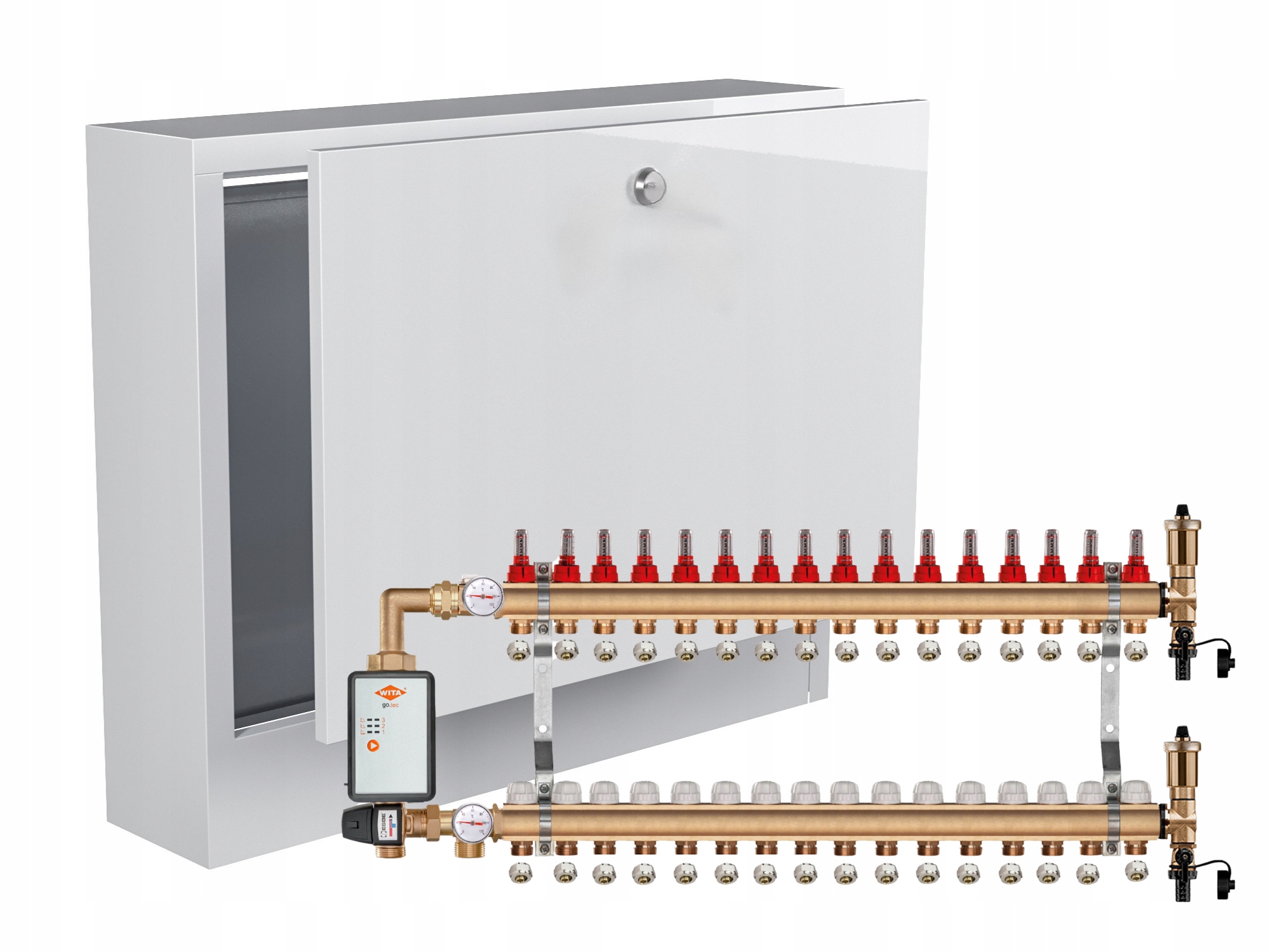 Mosazný Rozdělovač Podlahy 16+ČERPADLO Vítá Go.tec+nástěnná Skříňka+pex