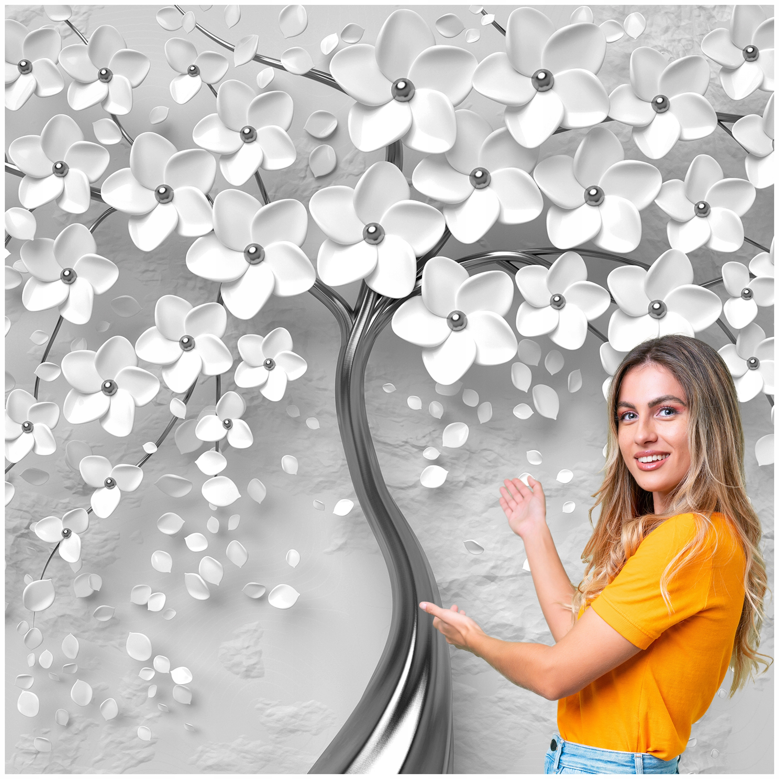 Fototapeta 3D Obývací Pokoj Ložnice Stříbrné Dřevo listy šedé 392x260 F