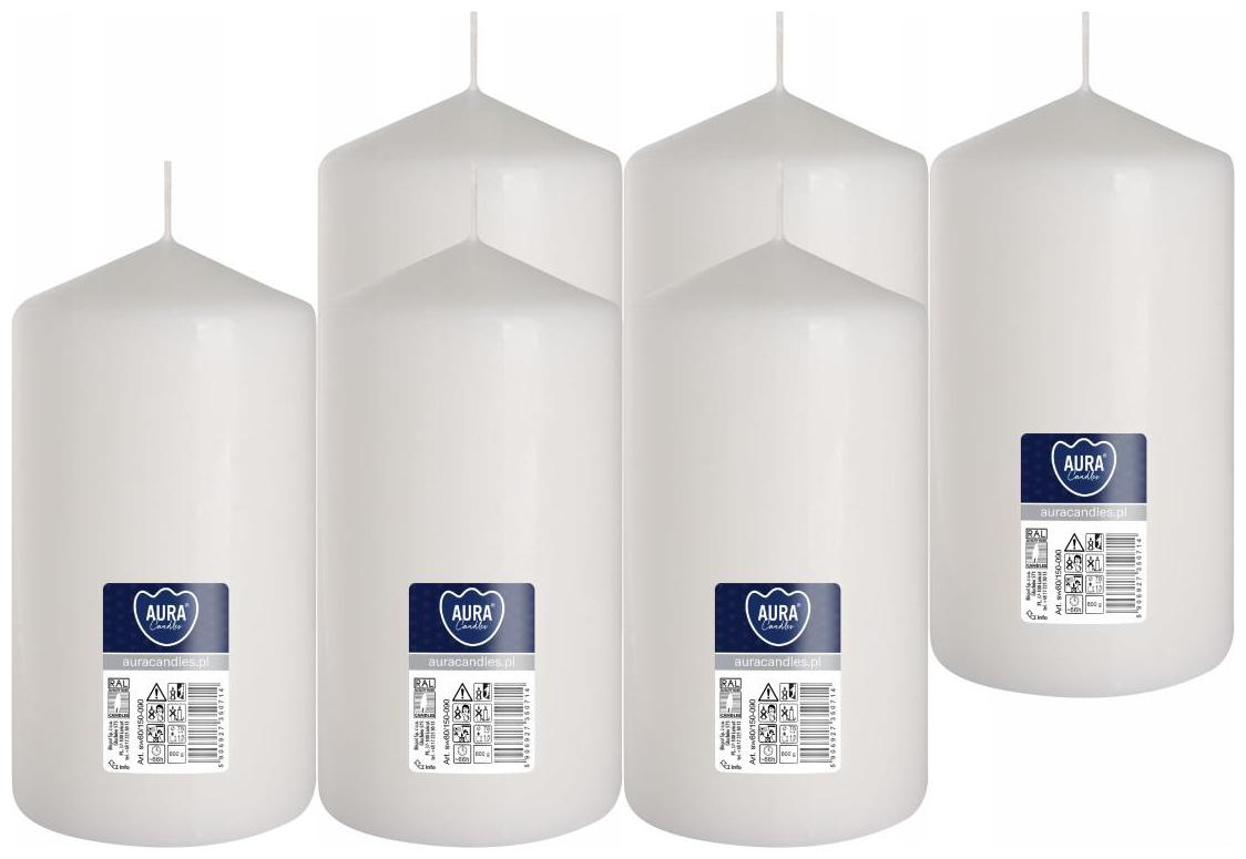 6X Bílá Velká svíčka válec bez zápachu Parafínová Svíčka 15CM 66H 600G