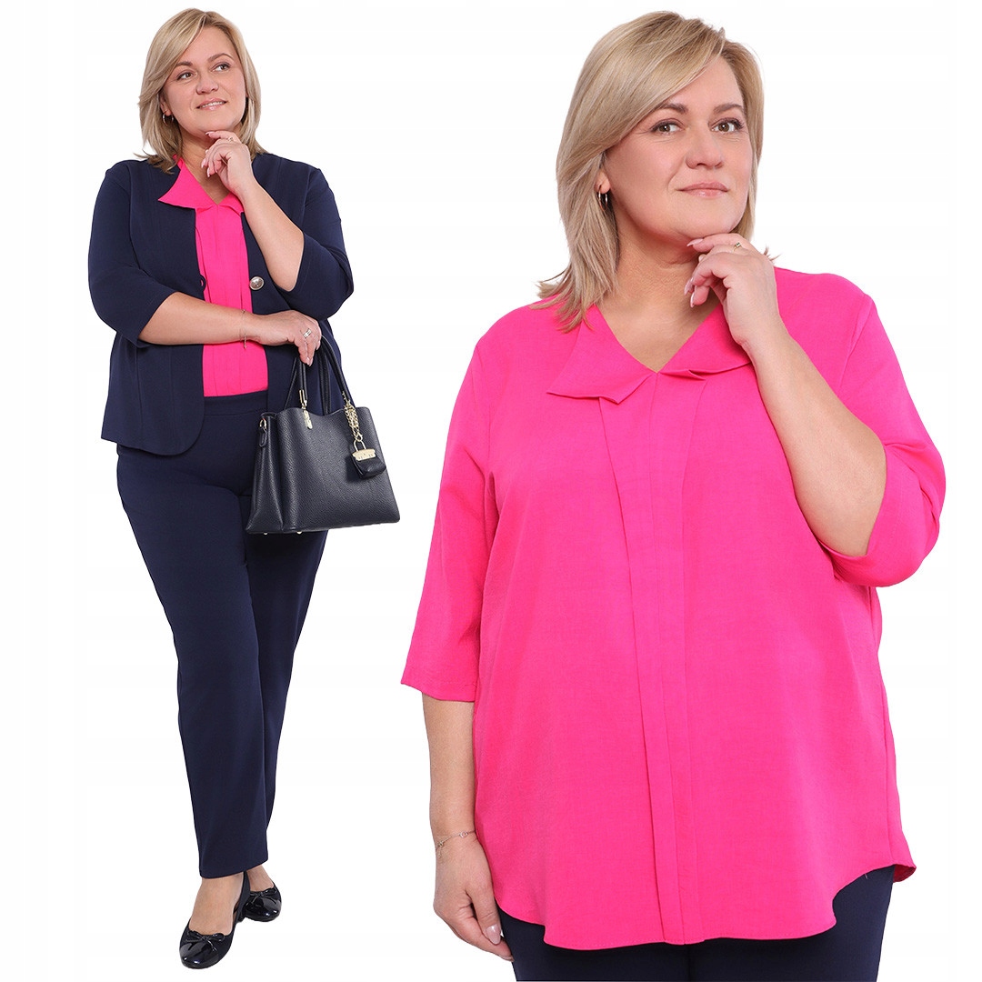 Lněná volná halenka v růžové barvě plus size velikost 54