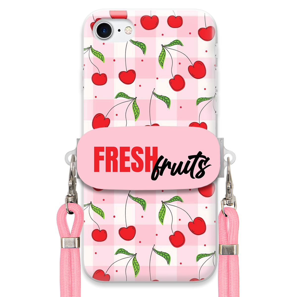 Puzdro na iPHONE 7 Case držiak na šnúrku Ružový Fresh Fruits Mriežka Ovocie
