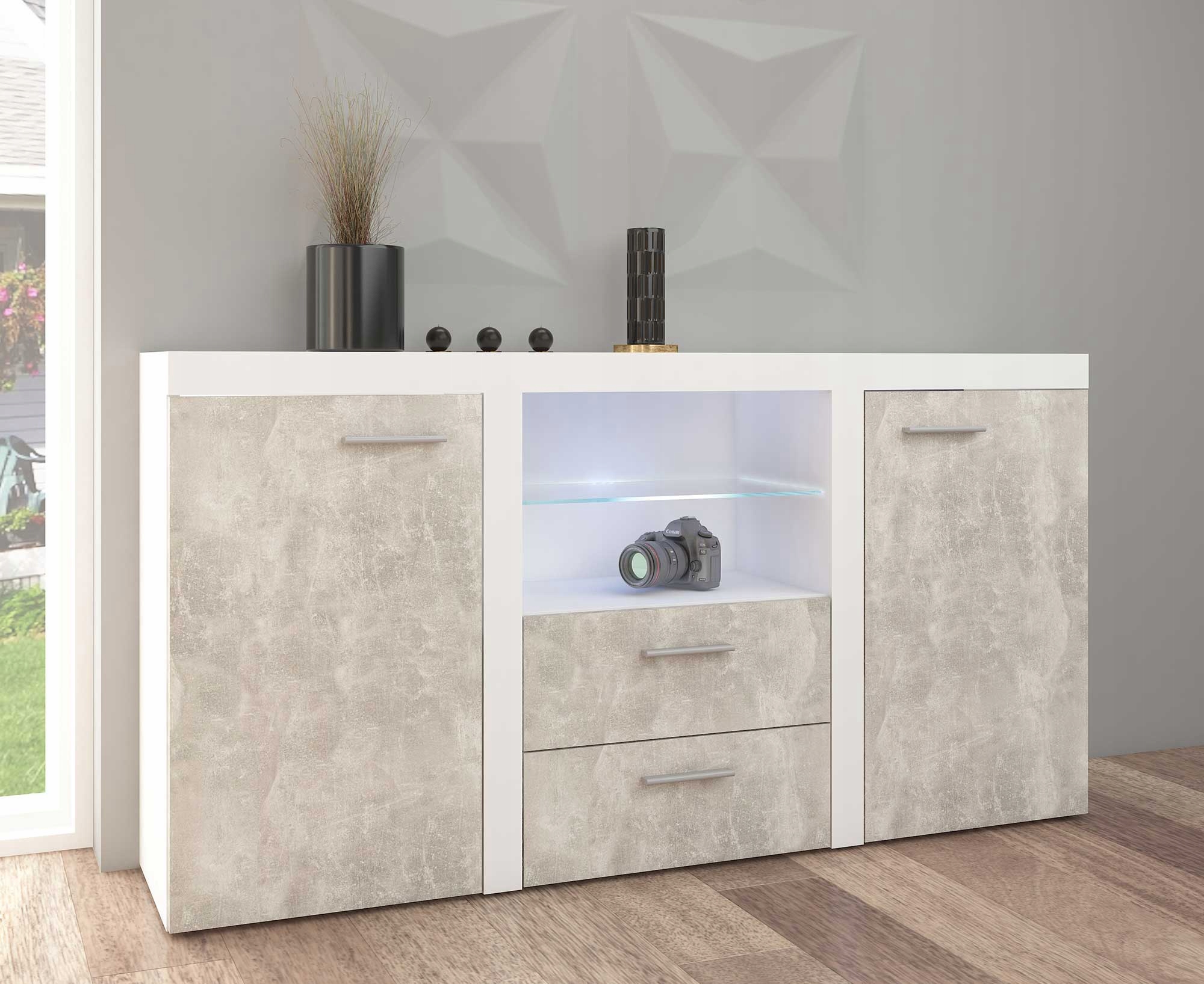 Komoda 2 Skříňky 2 Zásuvky Beton Podsv. Led Rumba