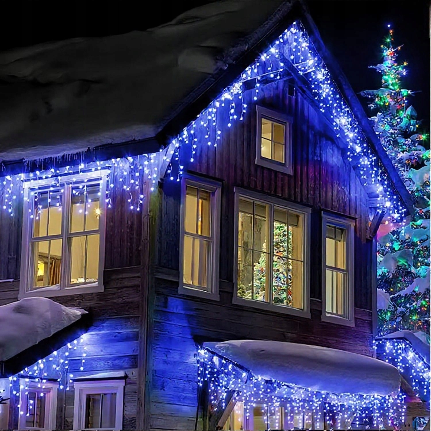 SOPLE 500 LED ZAVESA ZUNANJE LUČI MODRE + BLISK HLADNO BELO 15M NAPAJANJE