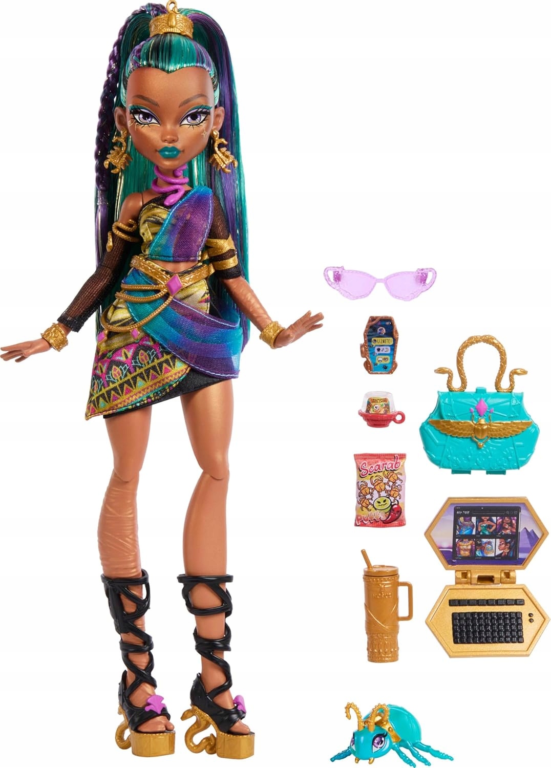 LALKA MONSTER HIGH NEFERA DE NILE Kráľovská múmia + Skarabeusz Lavish Kód výrobcu JDR48