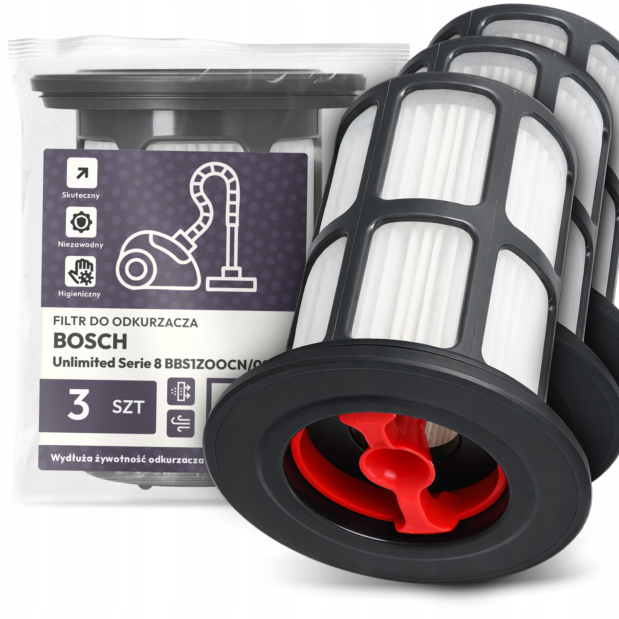 3x Filtr Pro Vysavač Bosch Unlimited Serie 8 BBS1ZOOCN/02 Hepa Filtr Em-w