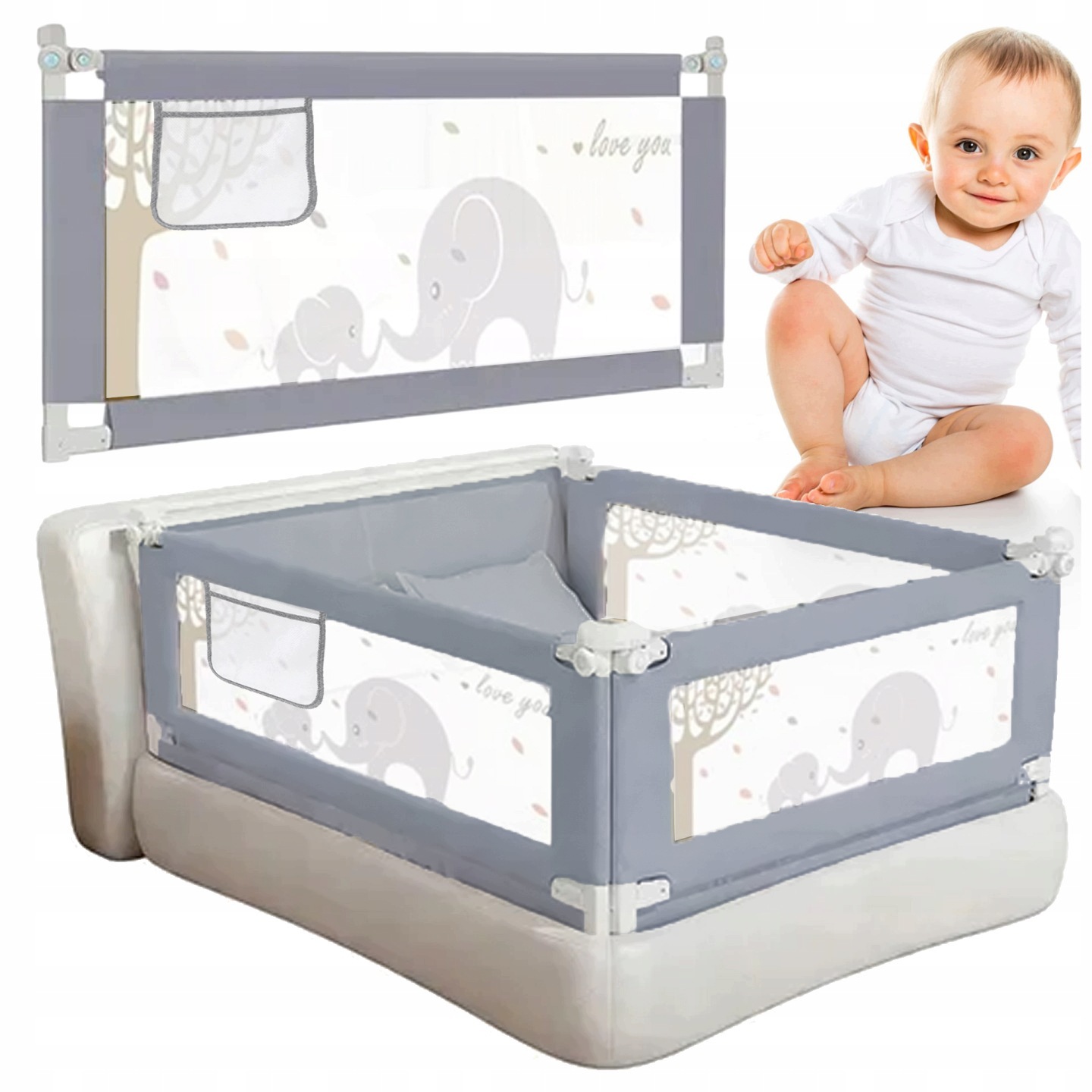 Barierka Ochronna Do Łóżka 3 Szt 150CMX40CM Zabezpieczająca Zestaw Składana