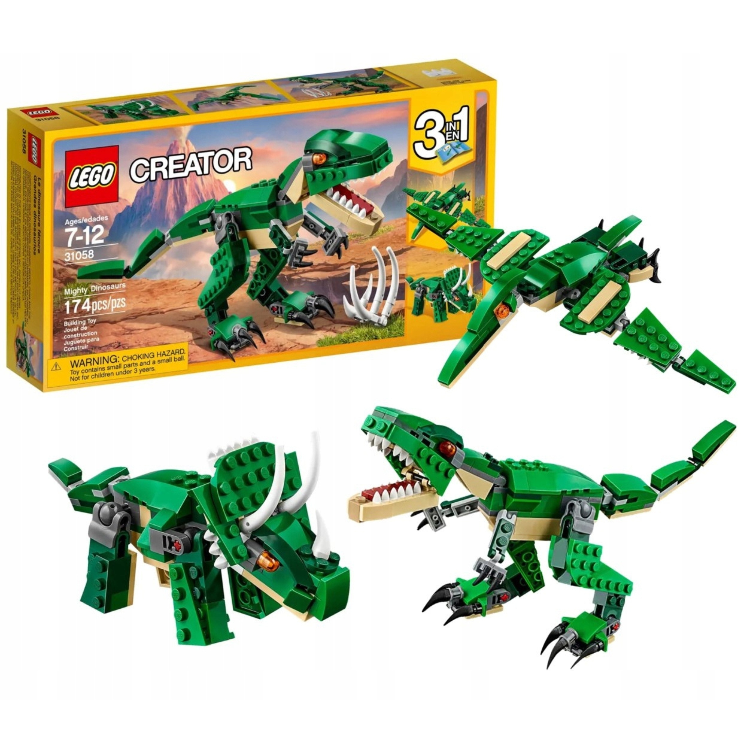 Lego Creator 3W1 Potężne Dinozaury T-rex Triceratops Pterodaktyl Klocki