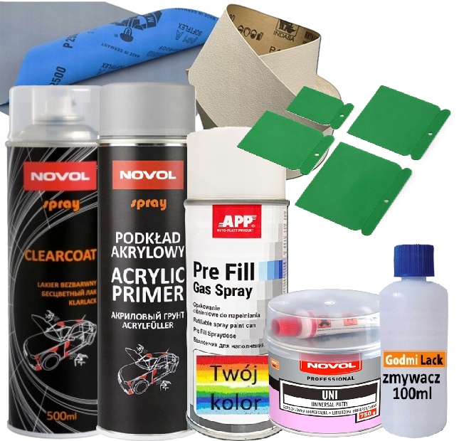 Novol Zestaw Lakier Samochodowy +szpachla Uni