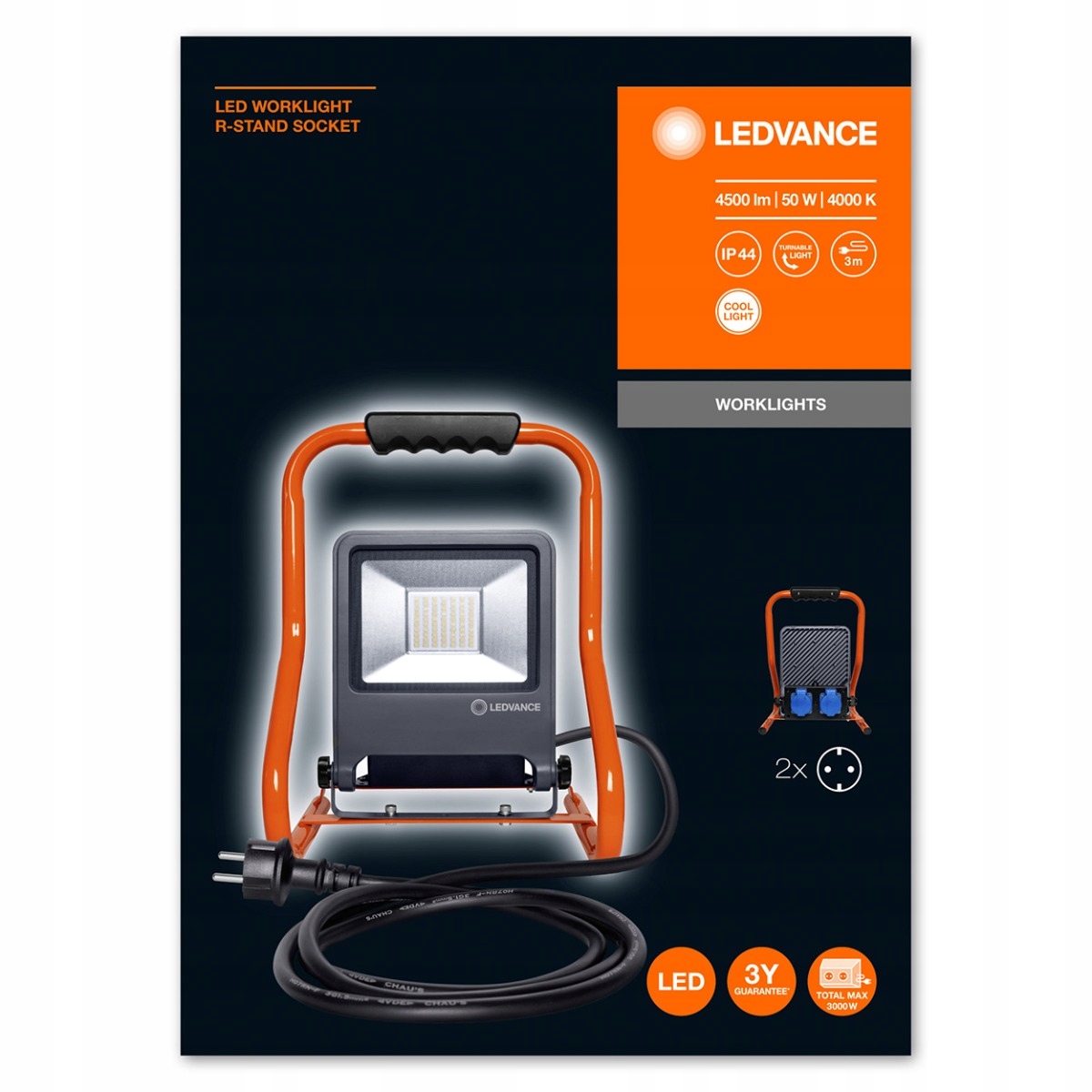 Naświetlacz Roboczy LED 50W + 2x GNIAZDO Ledvance Jasność 4500 lm