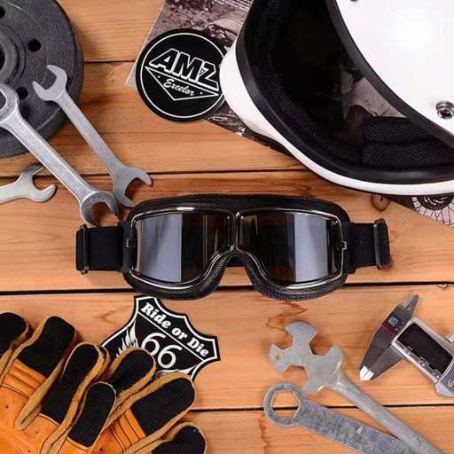 GOGLE MOTOCYKLOWE VINTAGE PILOT SKÓRZANE OKULARY Producent inny