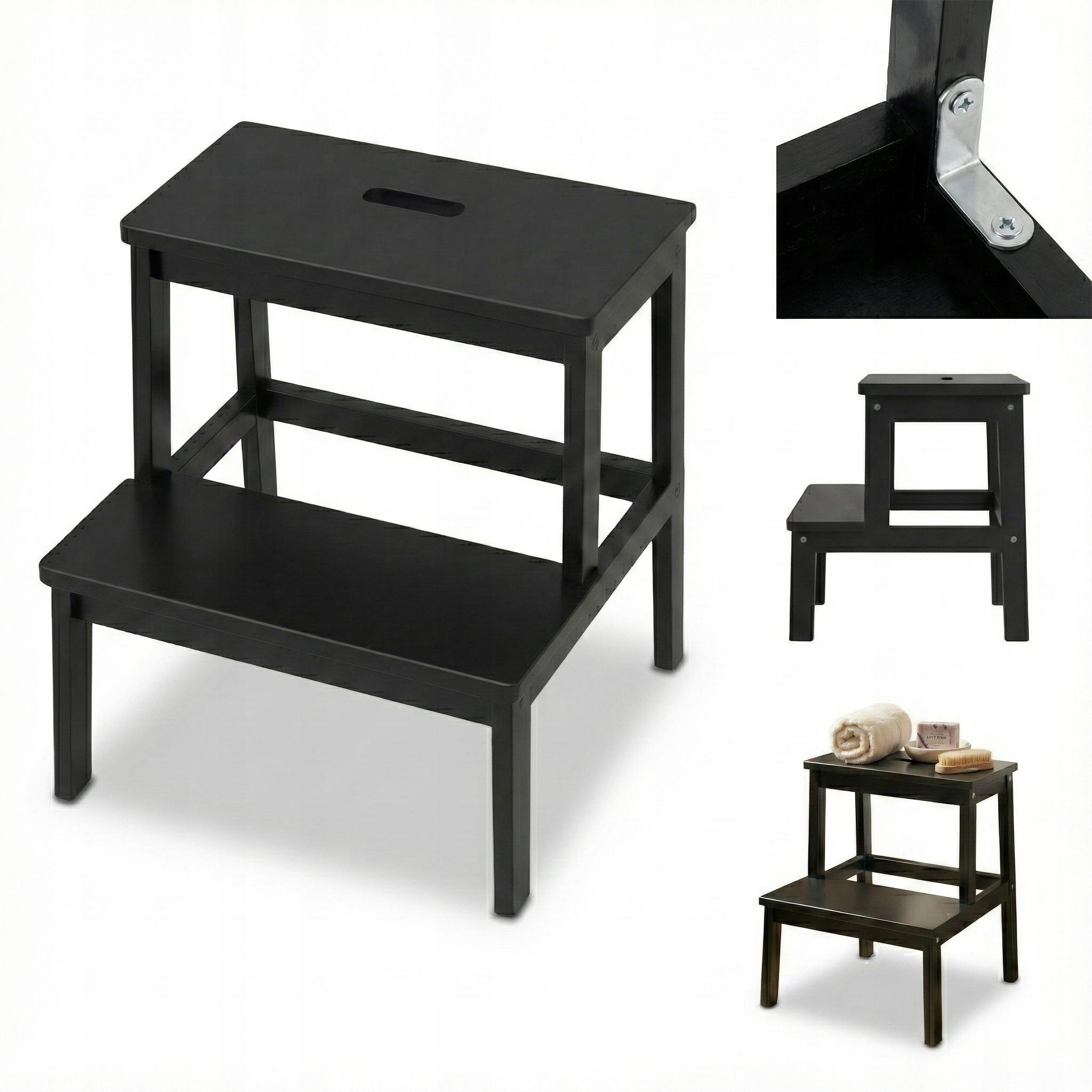Bambusová stolička se schůdkem Krok, výška 46 cm, černá