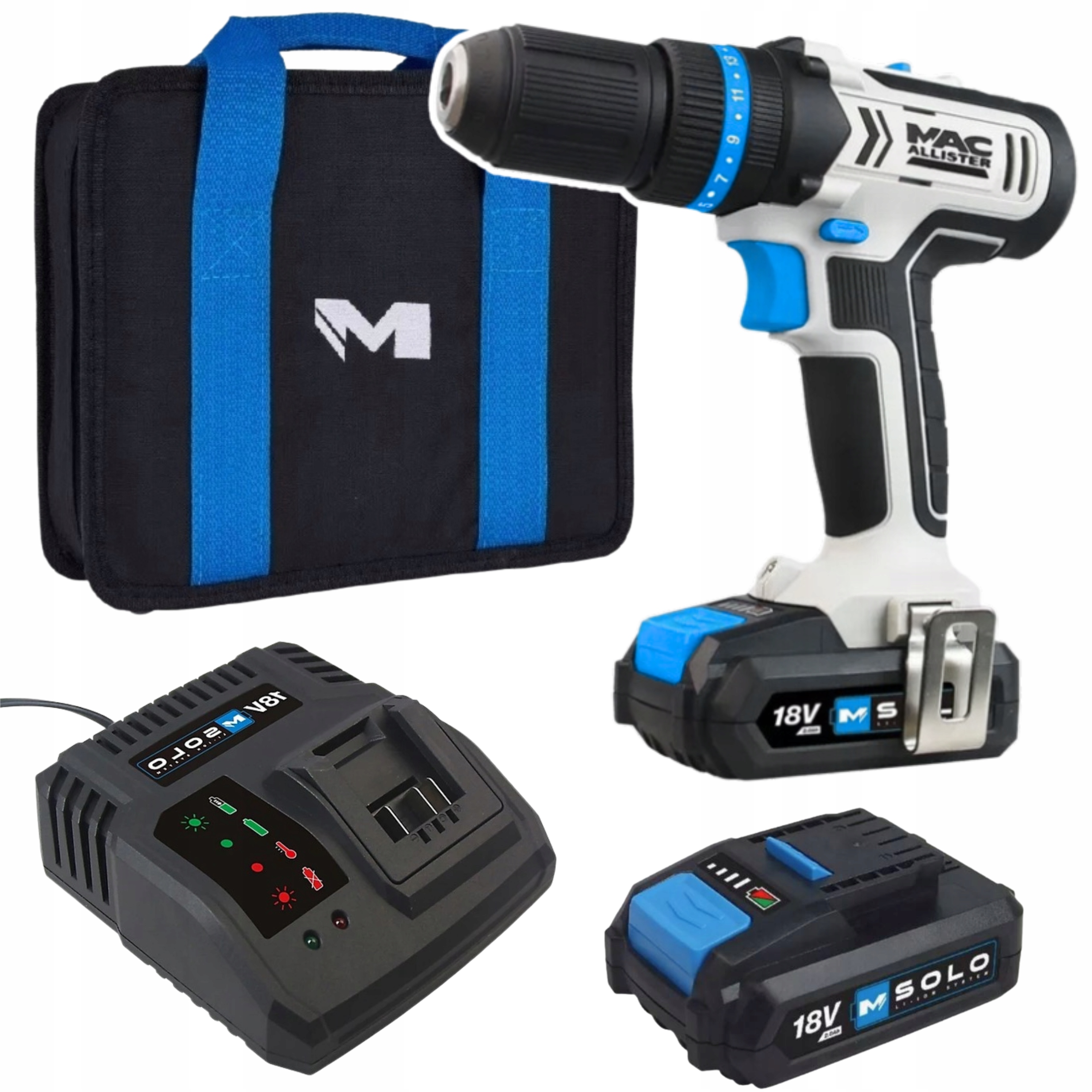 Zestaw MacAllister Wkrętarka Solo Udar Aku 2x 2.0Ah Ładowarka Torba