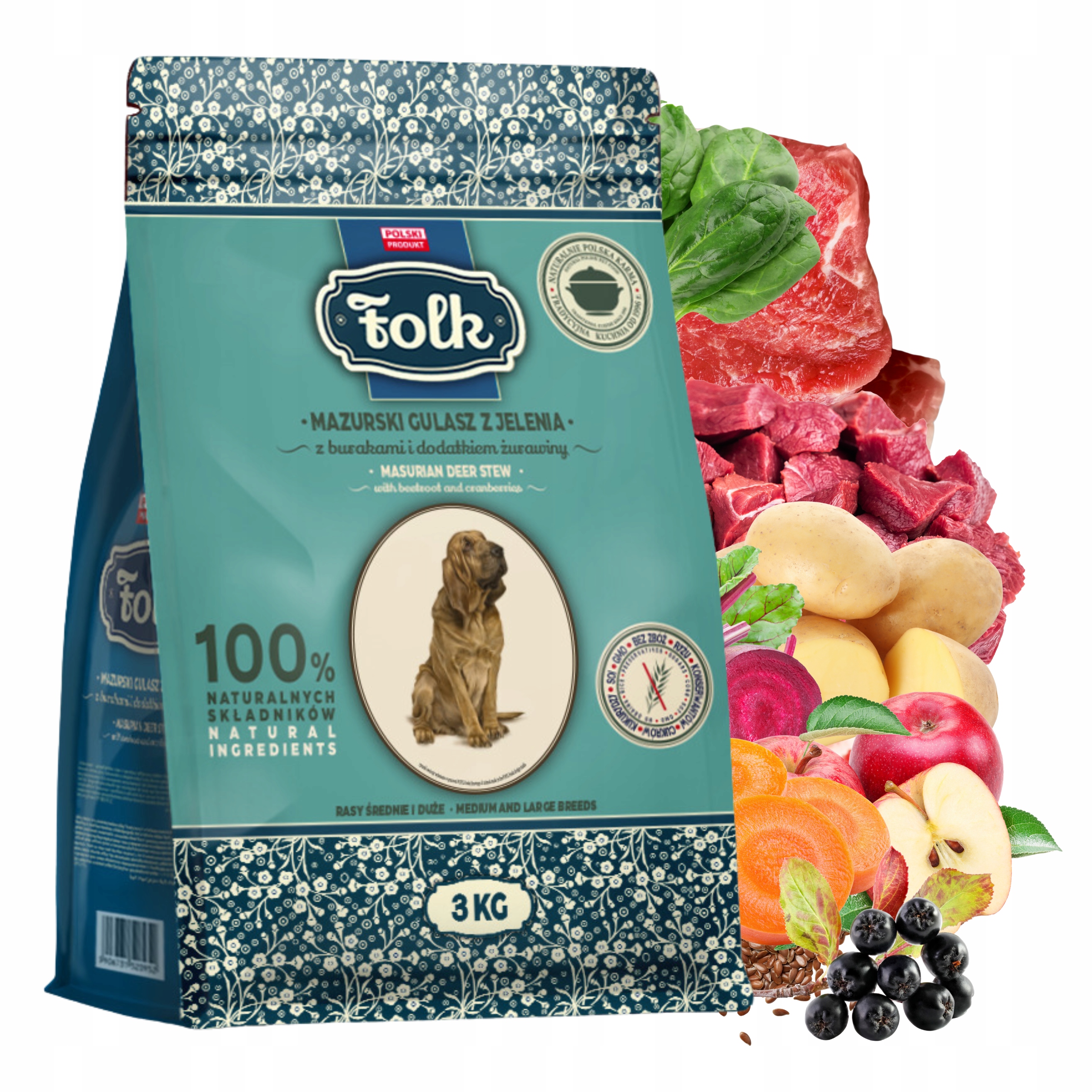 Levně Folk Krmivo pro psy středních plemen Mazurská Hostina Guláš jelen 3 kg