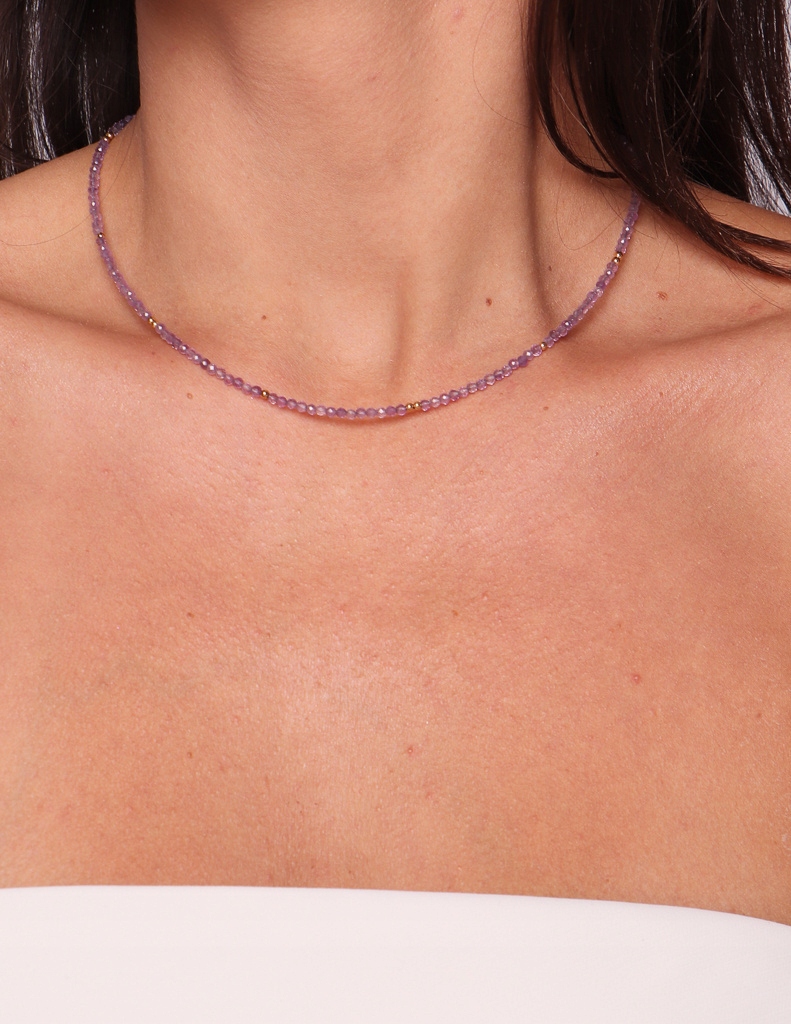 Náhrdelník choker z přírodních kamenů ametyst