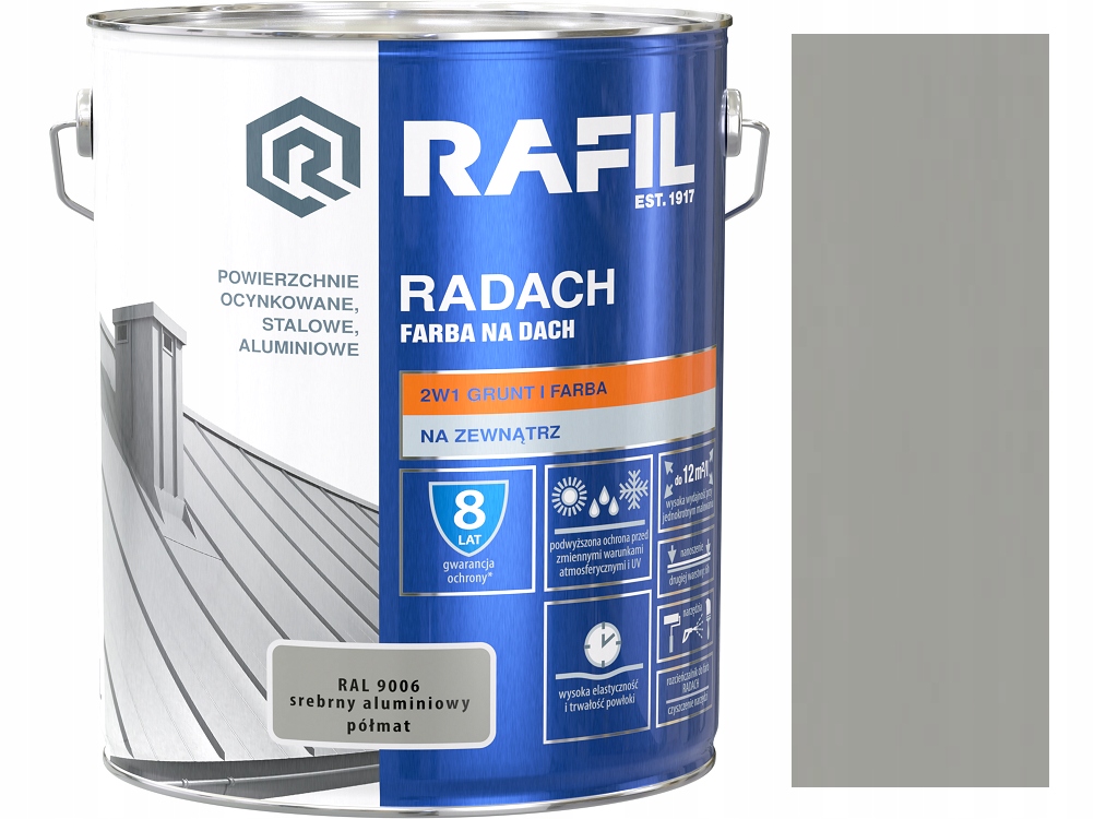 Rafil Radach Na Dach Srebrny Aluminiowy Półmat 9006 10L
