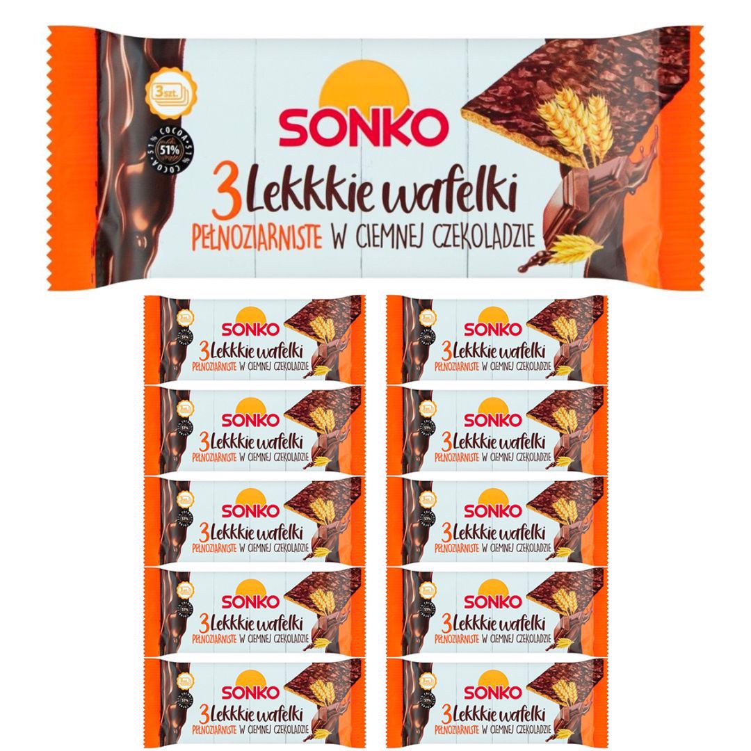 Sonko Lehké celozrnné oplatky v tmavé čokoládě 36 g x 11 kusů