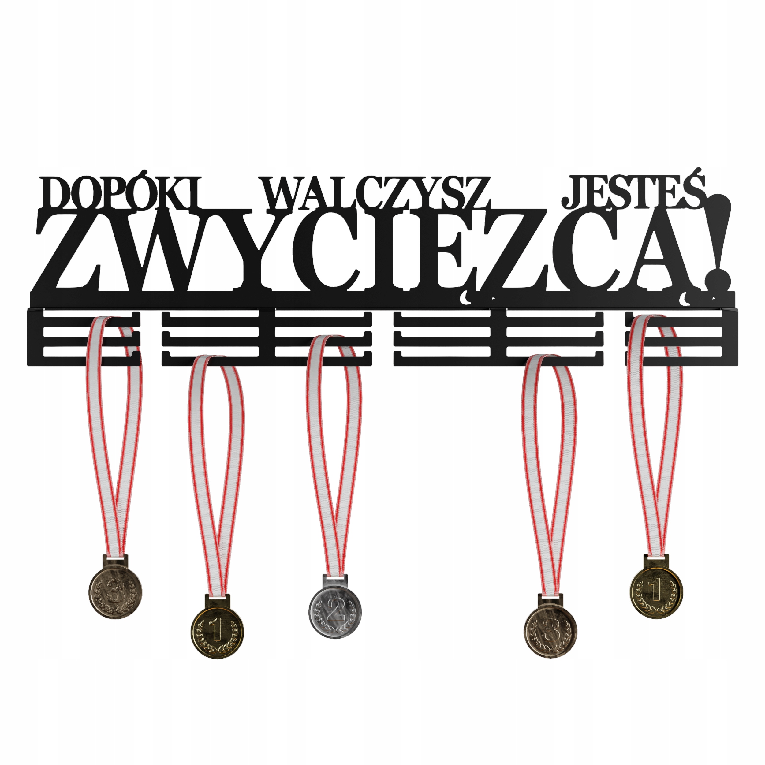 Věšák na medaile kovový XL 80 cm, Dokud Bojujete, Jste Vítězem Černý