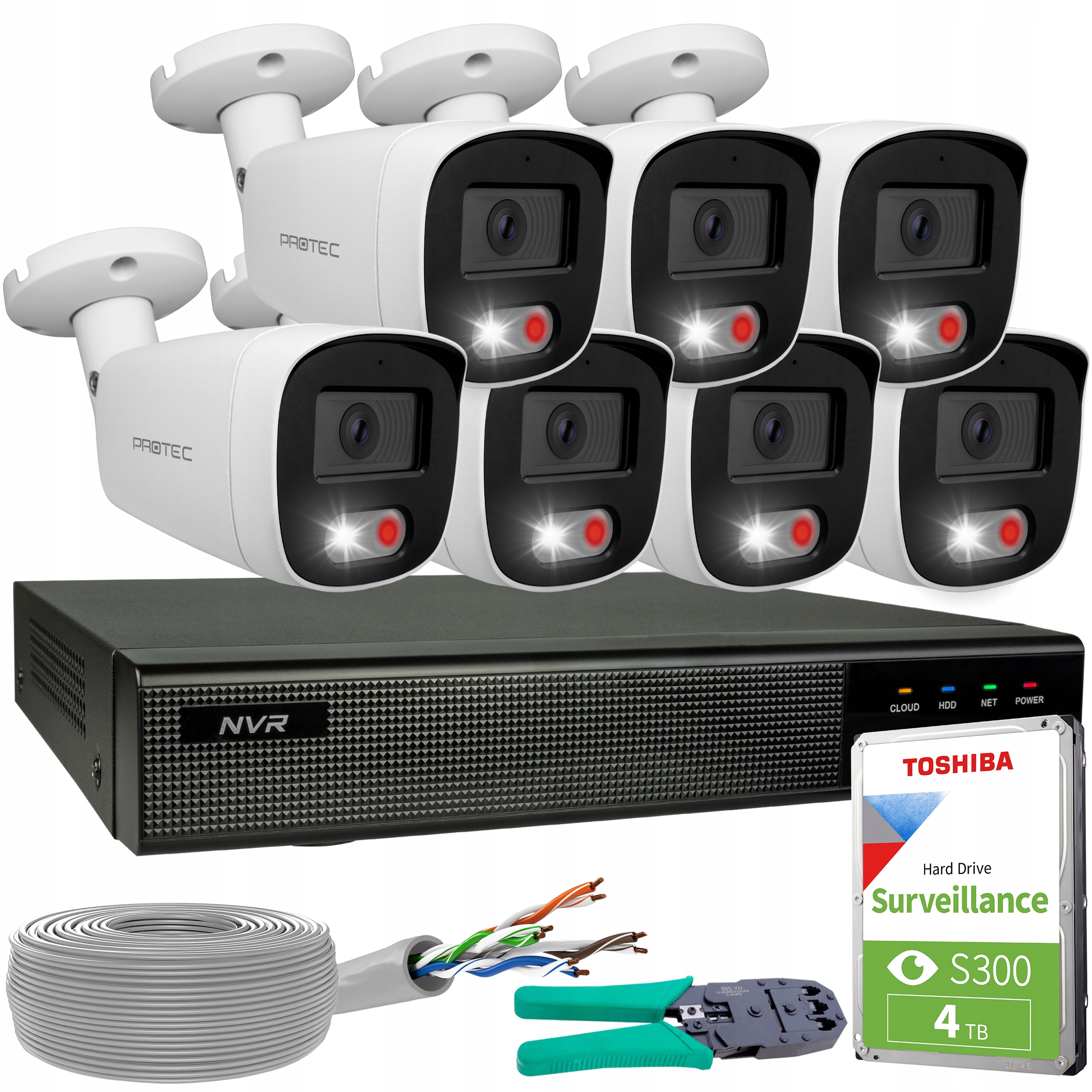 Monitorovací sada 7 kamer Ip 4K 8MP Poe Ir Mikrofon Detekce Hdd 4TB