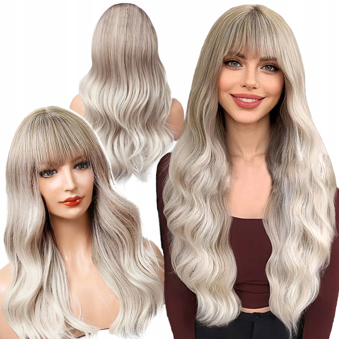 Dámská Paruka Dlouhé Šedé Vlny Se Syntetickou Ofinou 67 cm Cosplay