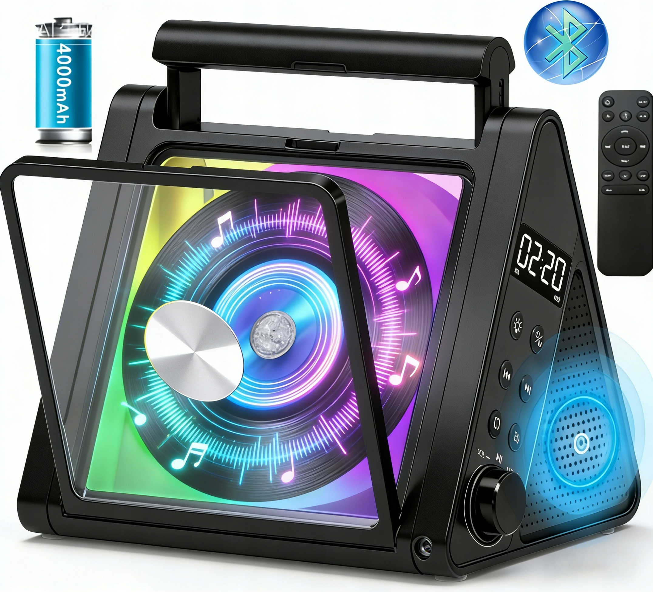 Odtwarzacz CD Bluetooth Prznośny Radio Fm Discman Głośniki MP3 Rgb 6-KOLOR