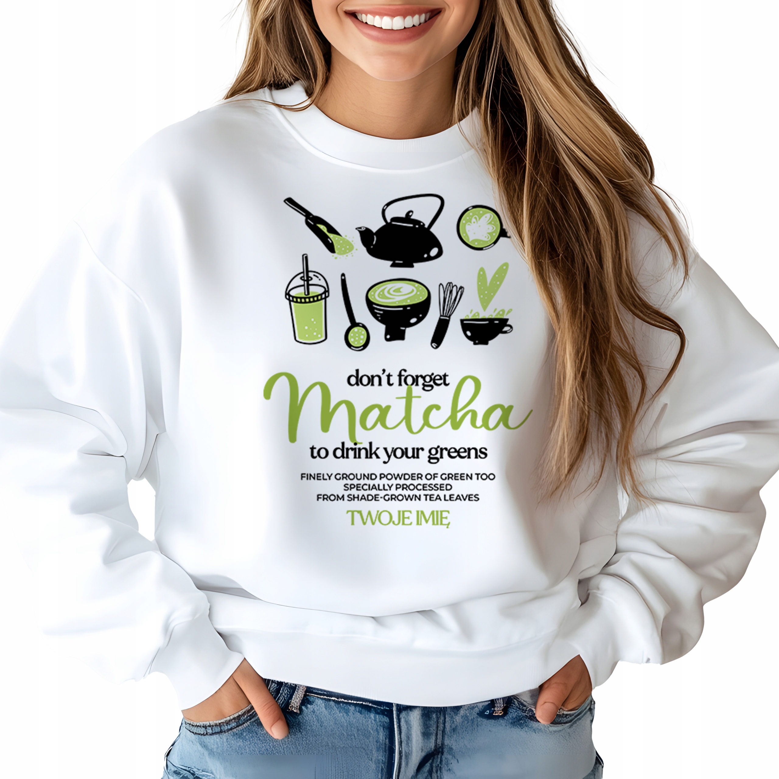 Mikina Bílá Módní pro milovnici Matchy Don't Forget Matcha Jméno M