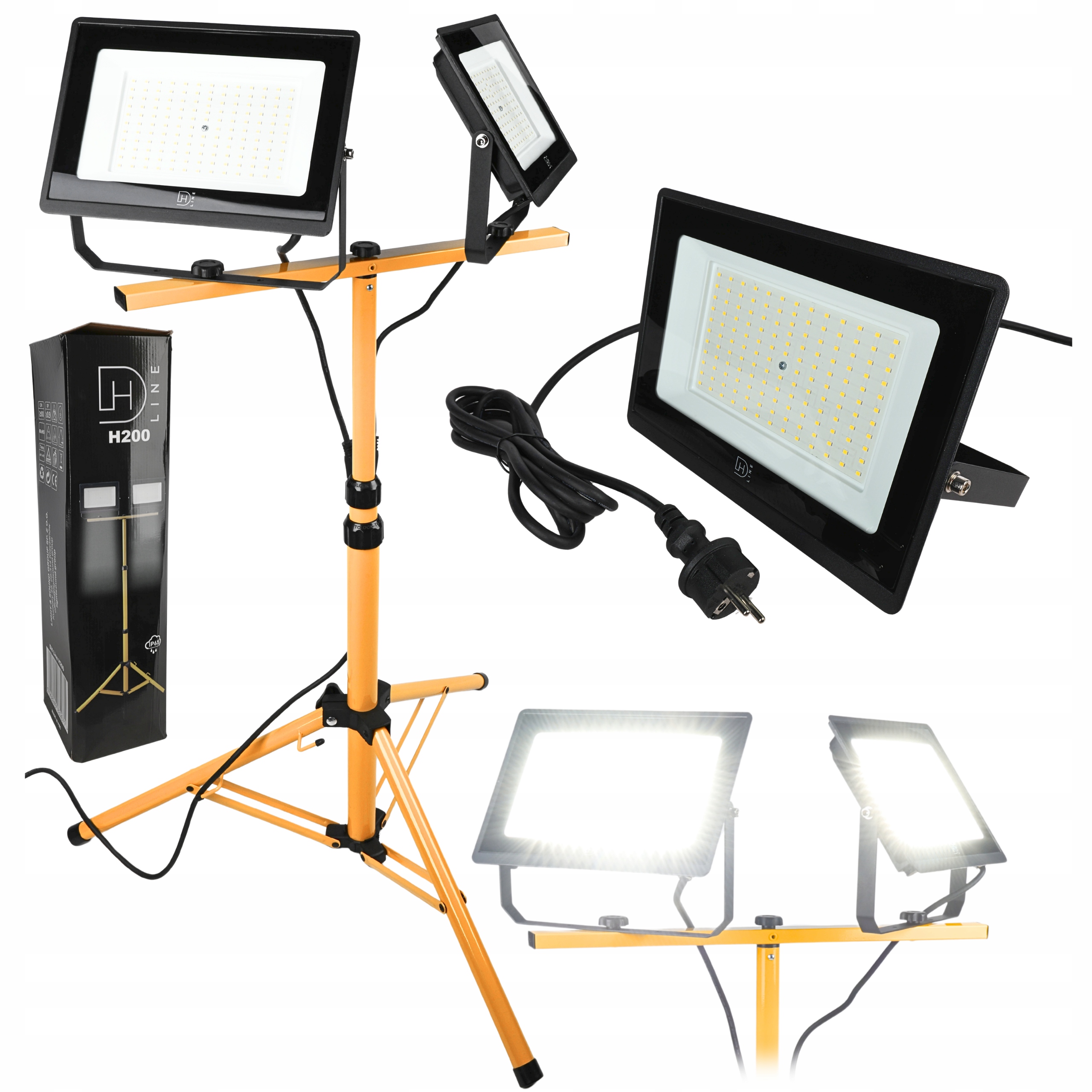 Stojan Stativ 200W Led zářič Pracovní lampa Halogen Stavební 2x 100W