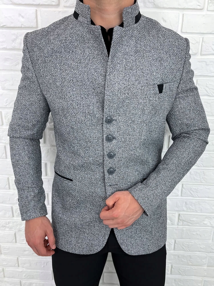 Marynarka meska ze stojka slim fit szara 846 - 48 Rozmiar 48