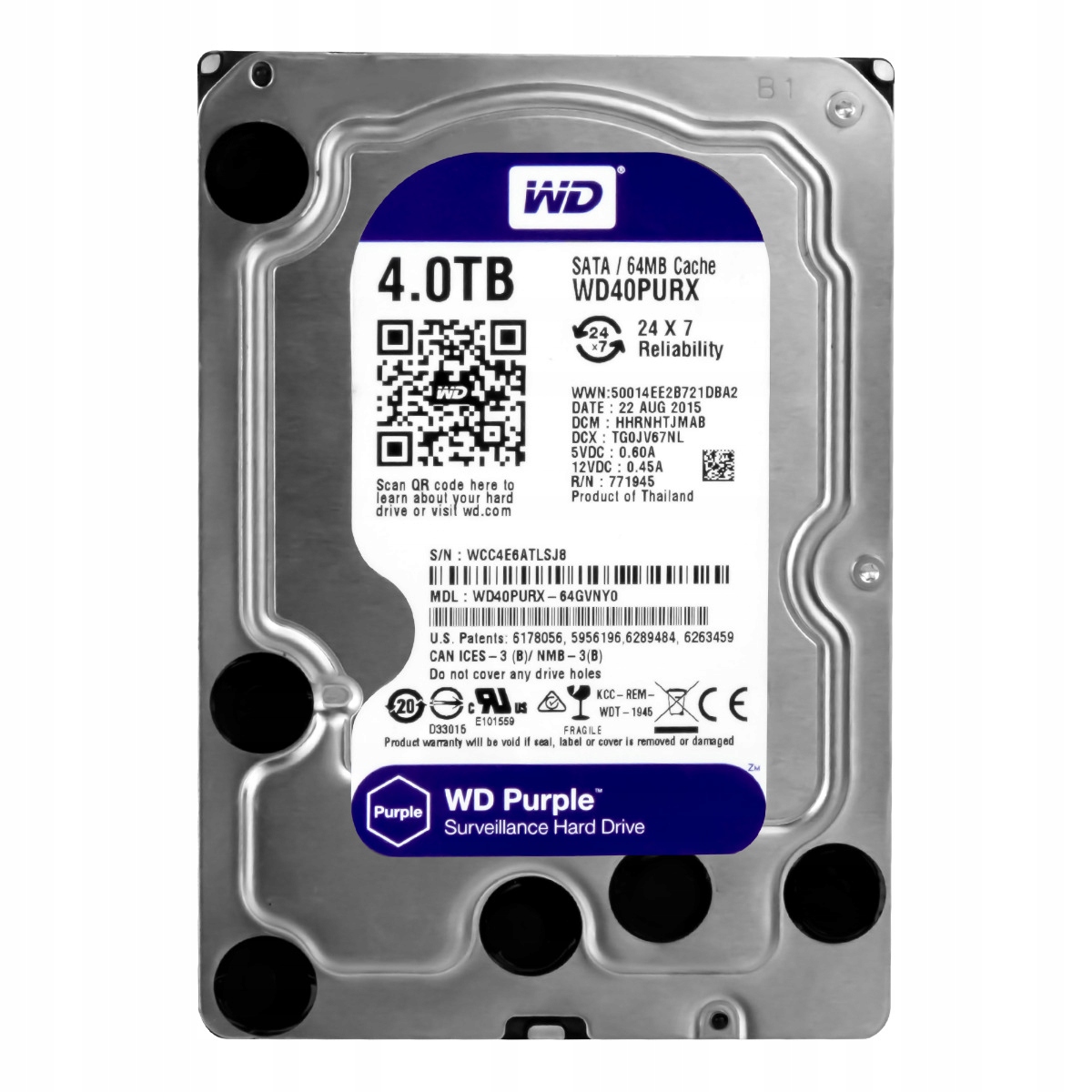 Wd Purple 4TB 5400 ot/min 64MB Sata III 3.5" WD40PURX