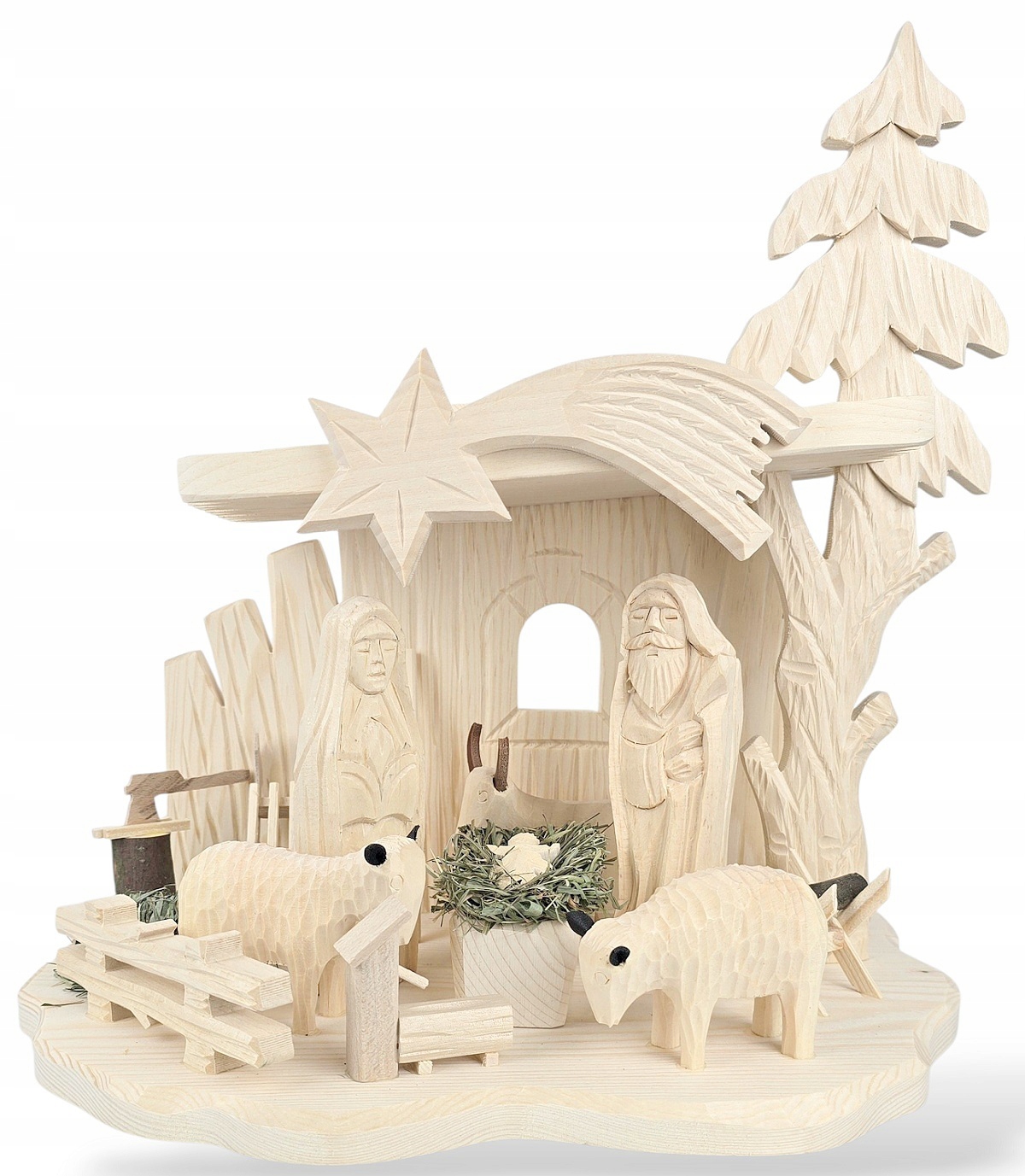 Veľká drevená vianočná ručne vyrezávaná kôlňa Vianoce 34x34 cm