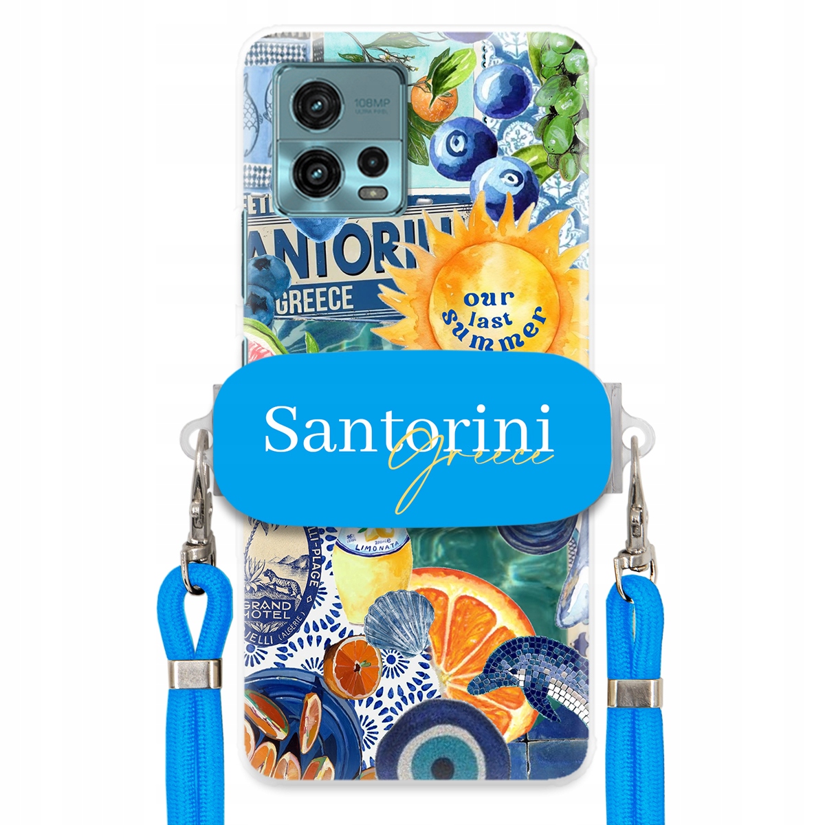 Pouzdro pro Motorola G72 Modré Crossbody vodítko Držák Santorini Sea Vibes