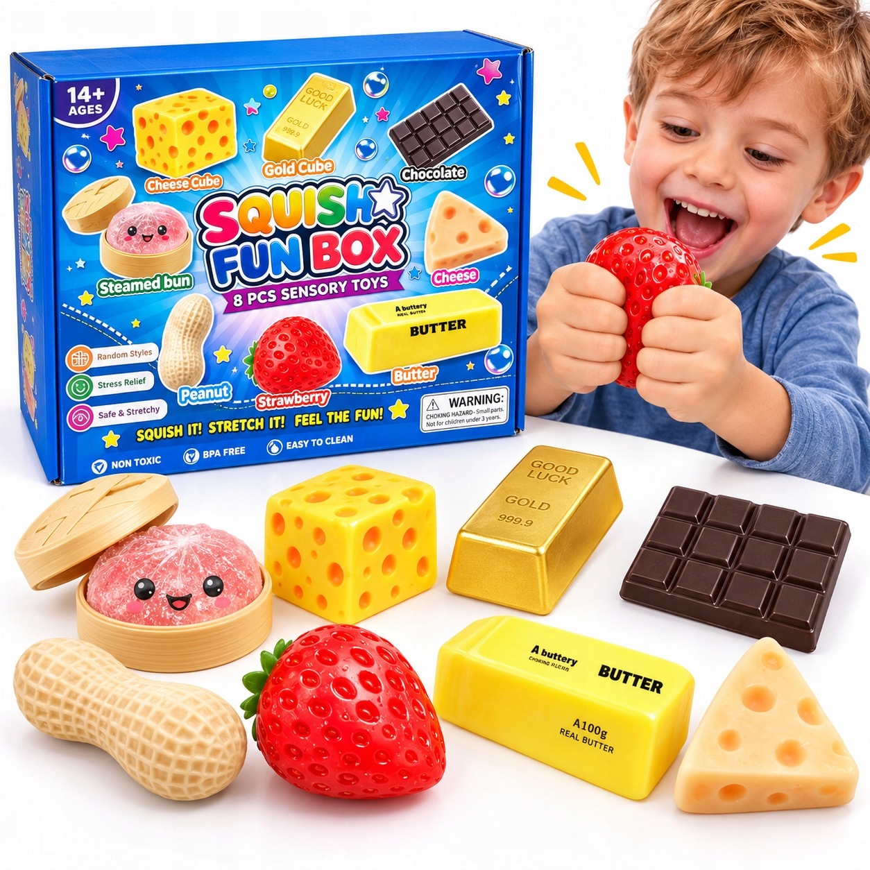 Mačkací Hračky Squishy Sada 8 Kusů Antistresové senzorické hračky Premium