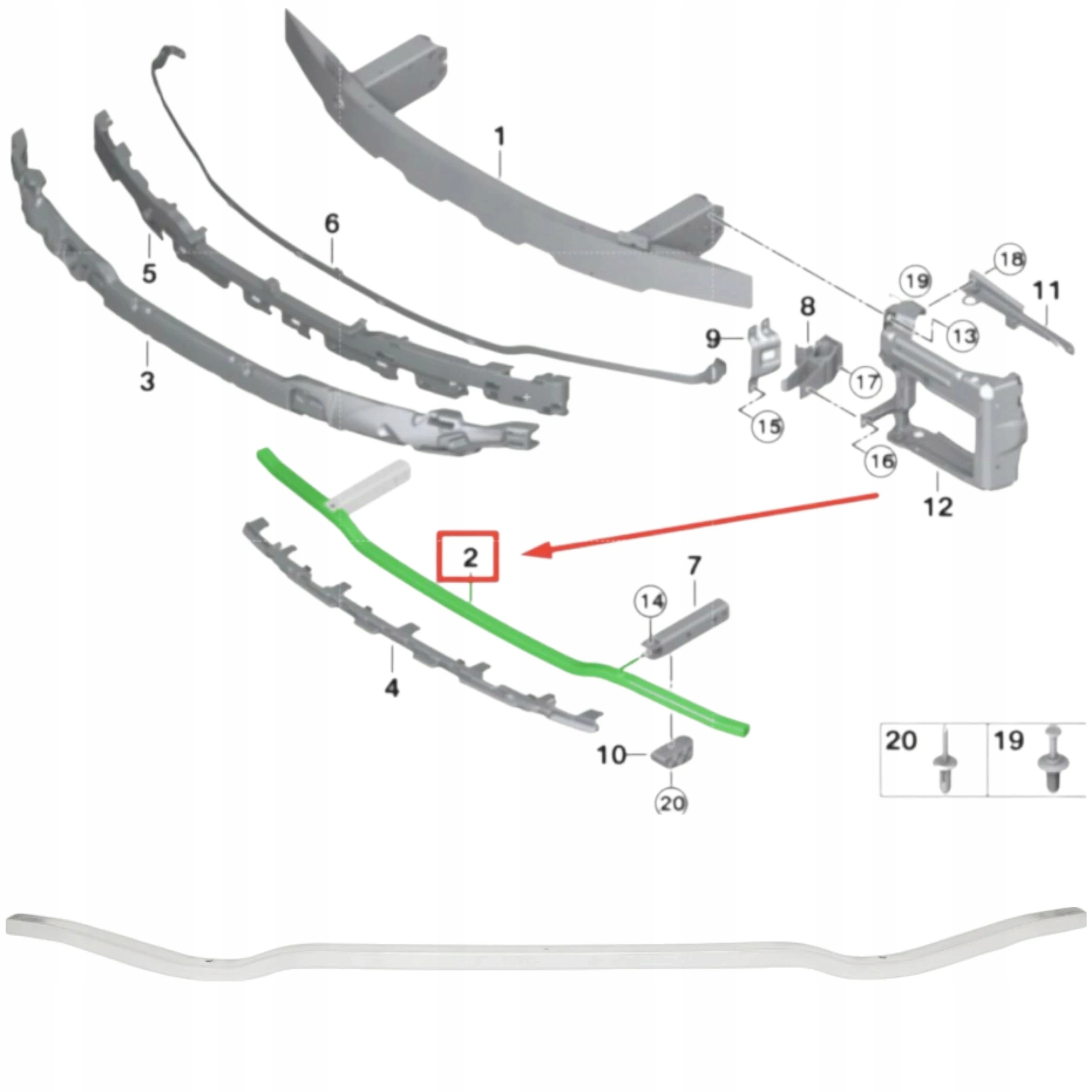 Bmw 3 G20 G21 M Paket Spodní Nosník nárazníku pás Posílení 51118079669